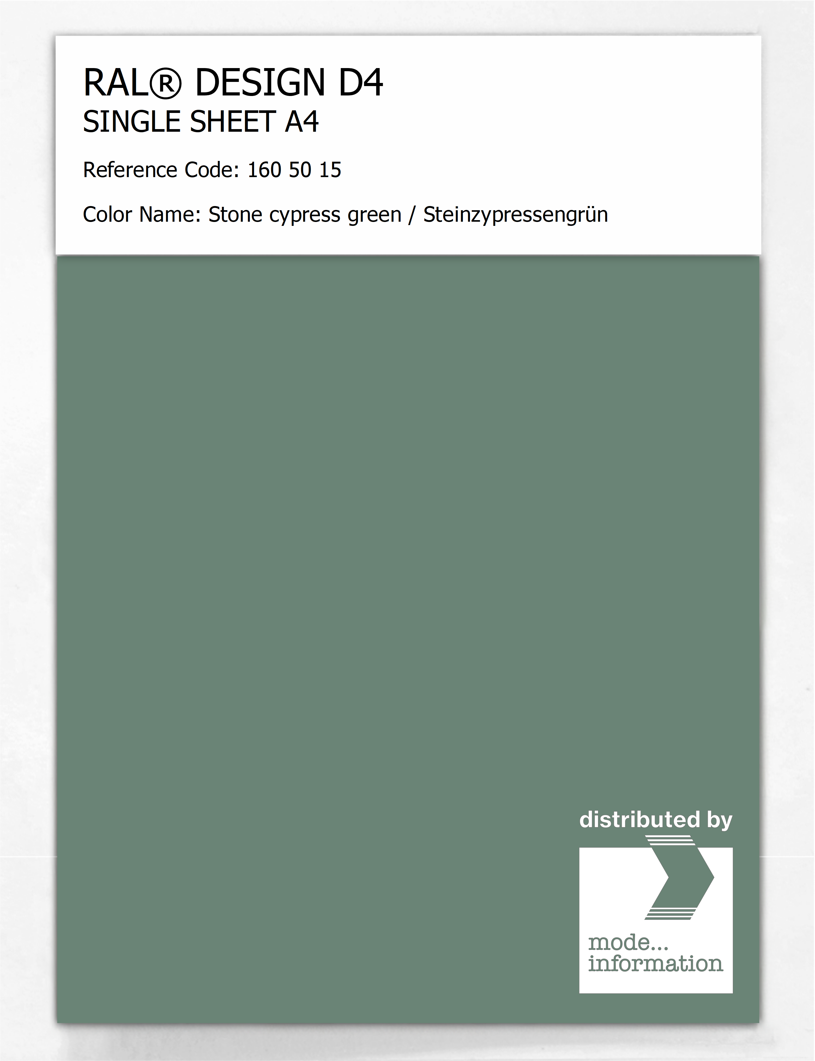 Product image 1 of the product “RAL® DESIGN D4 SINGLE SHEET A4 160 50 15 Stone cypress green / Steinzypressengrün ”