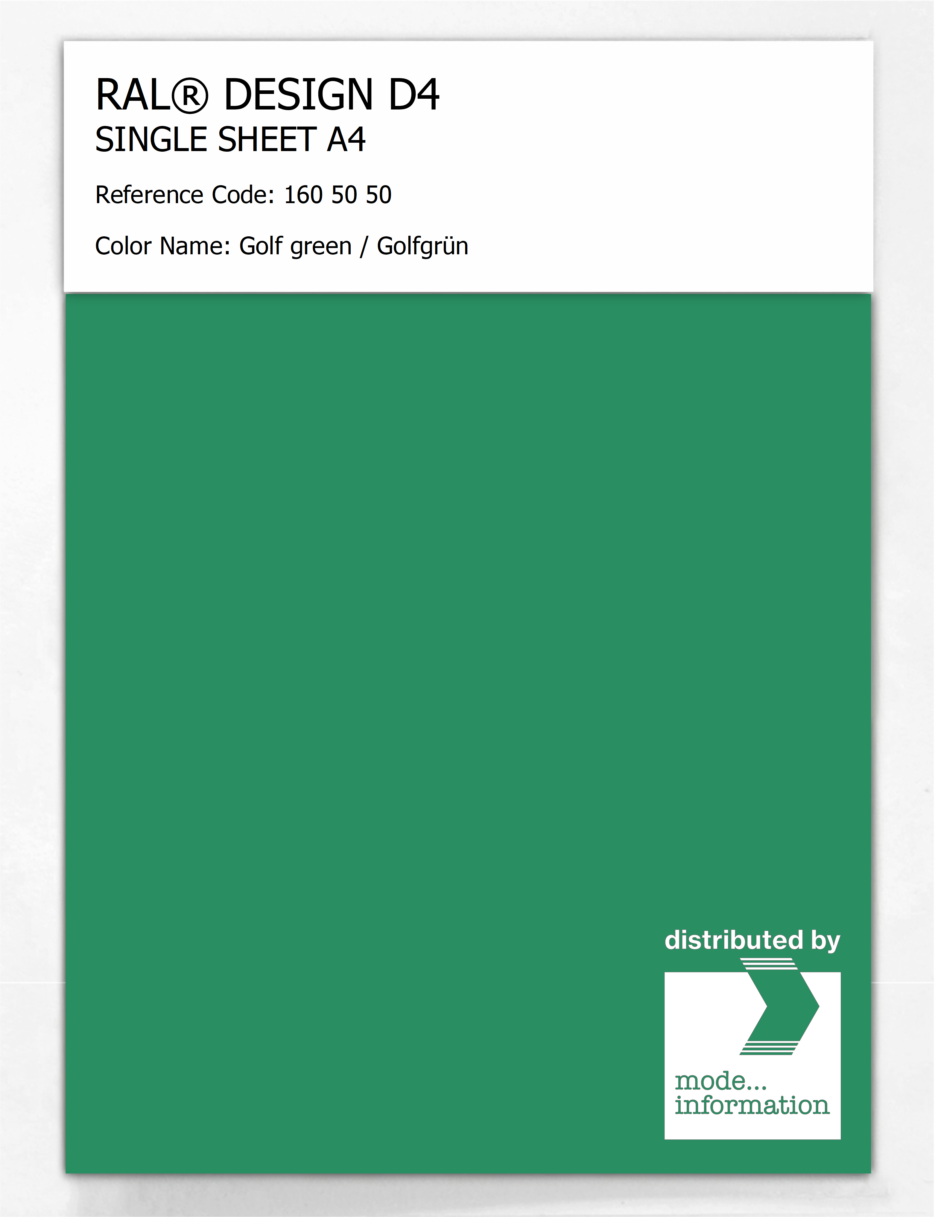 Product image 1 of the product “RAL® DESIGN D4 SINGLE SHEET A4 160 50 50 Golf green / Golfgrün ”