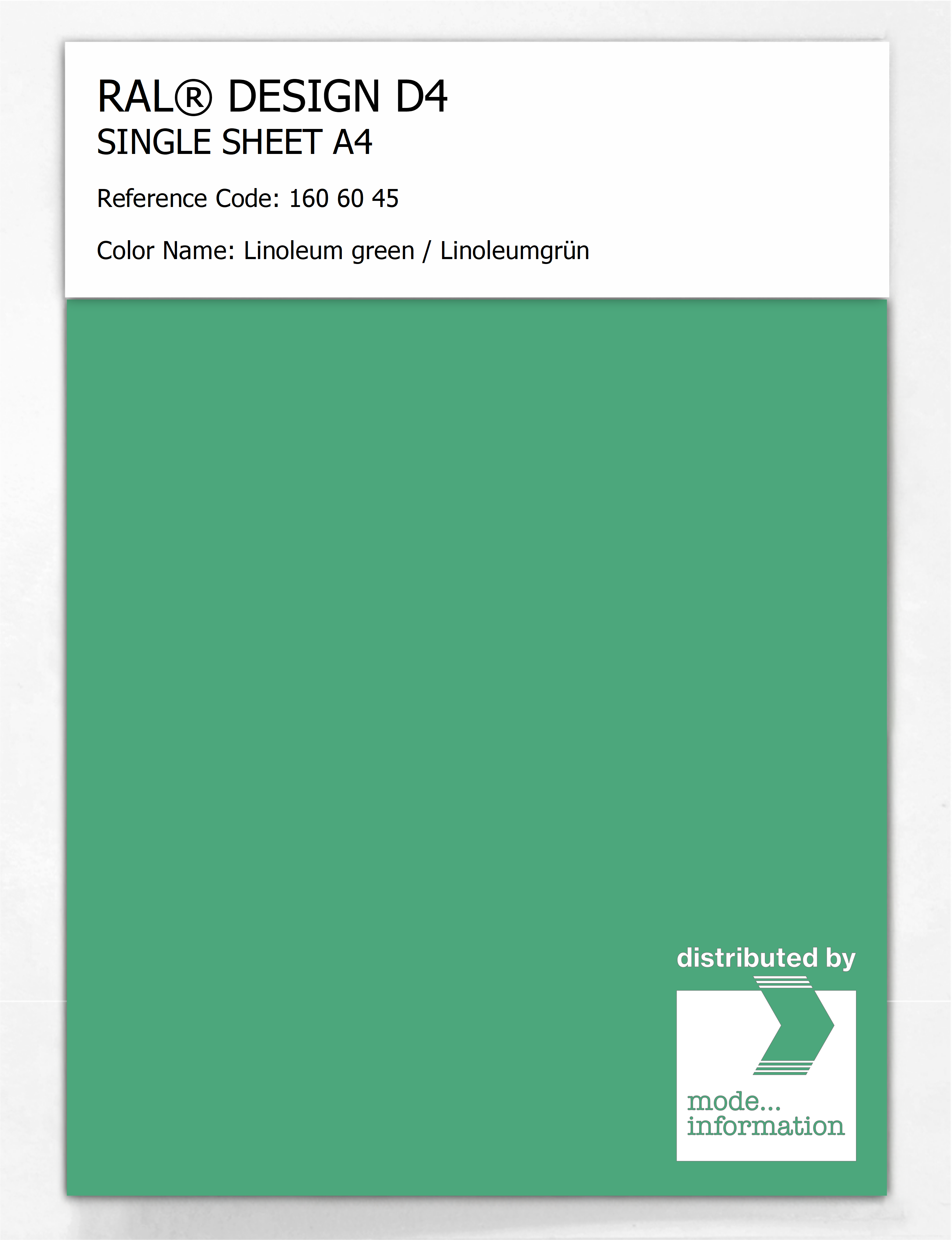 Product image 1 of the product “RAL® DESIGN D4 SINGLE SHEET A4 160 60 45 Linoleum green / Linoleumgrün ”
