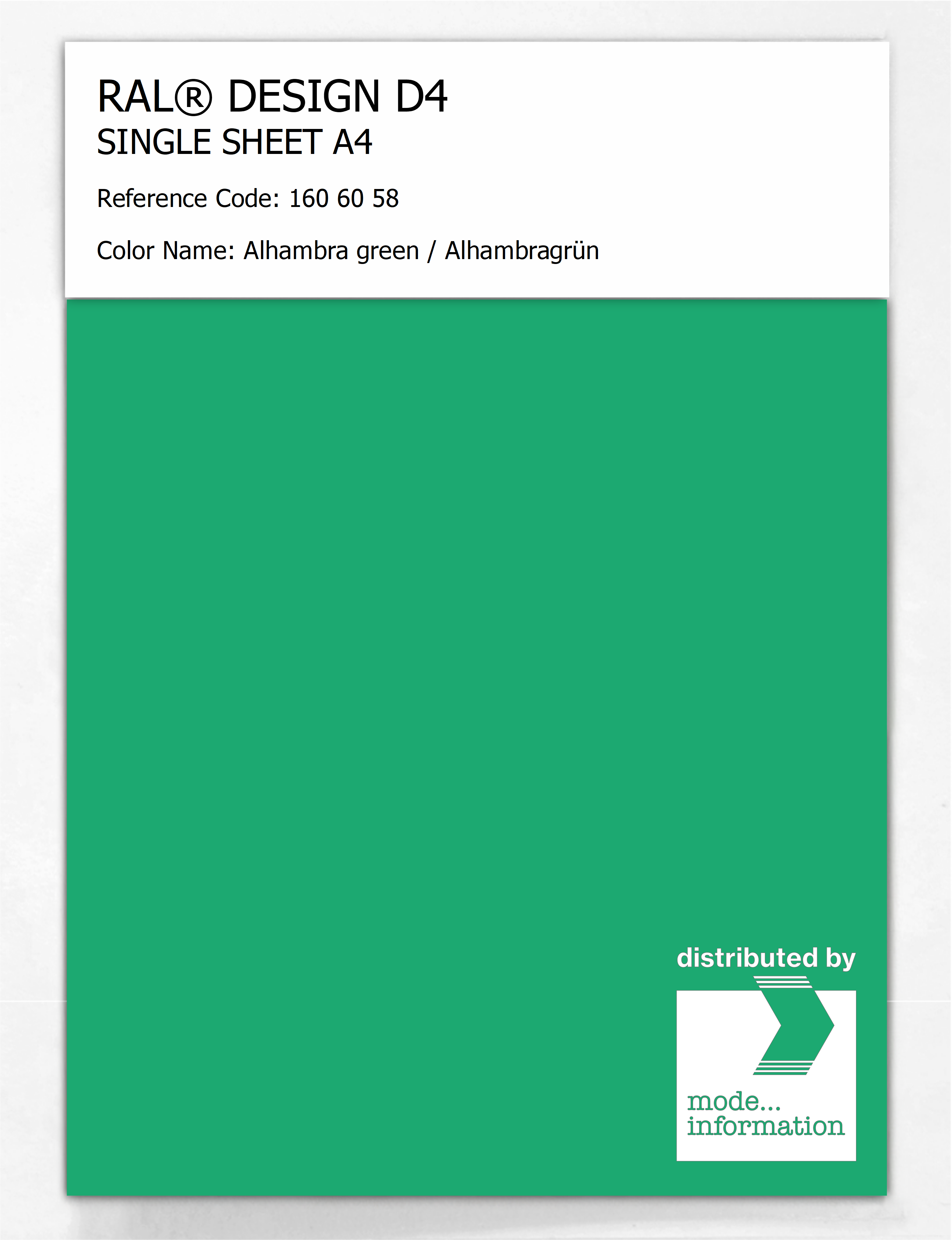 Product image 1 of the product “RAL® DESIGN D4 SINGLE SHEET A4 160 60 58 Alhambra green / Alhambragrün ”