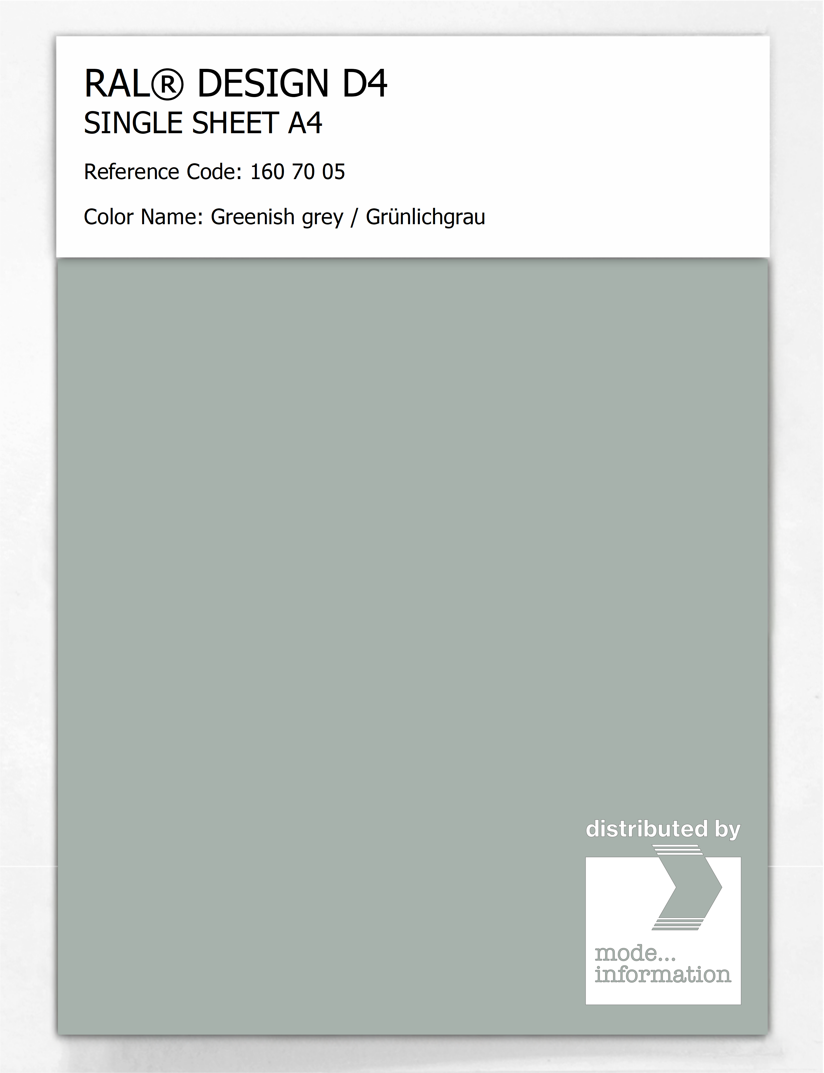Artikelbild 1 des Artikels “RAL® DESIGN D4 SINGLE SHEET A4 160 70 05 Greenish grey / Grünlichgrau “