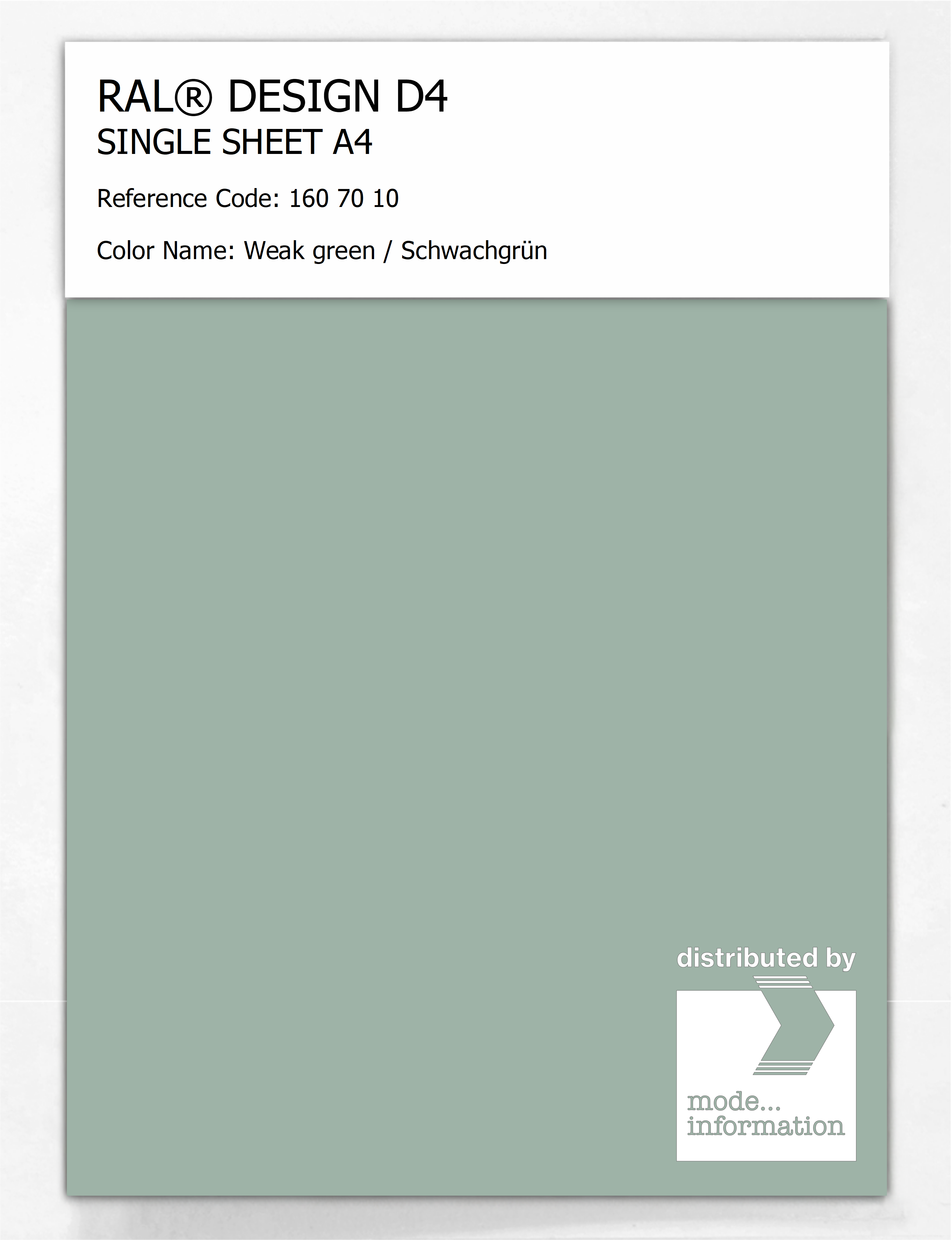 Product image 1 of the product “RAL® DESIGN D4 SINGLE SHEET A4 160 70 10 Weak green / Schwachgrün ”