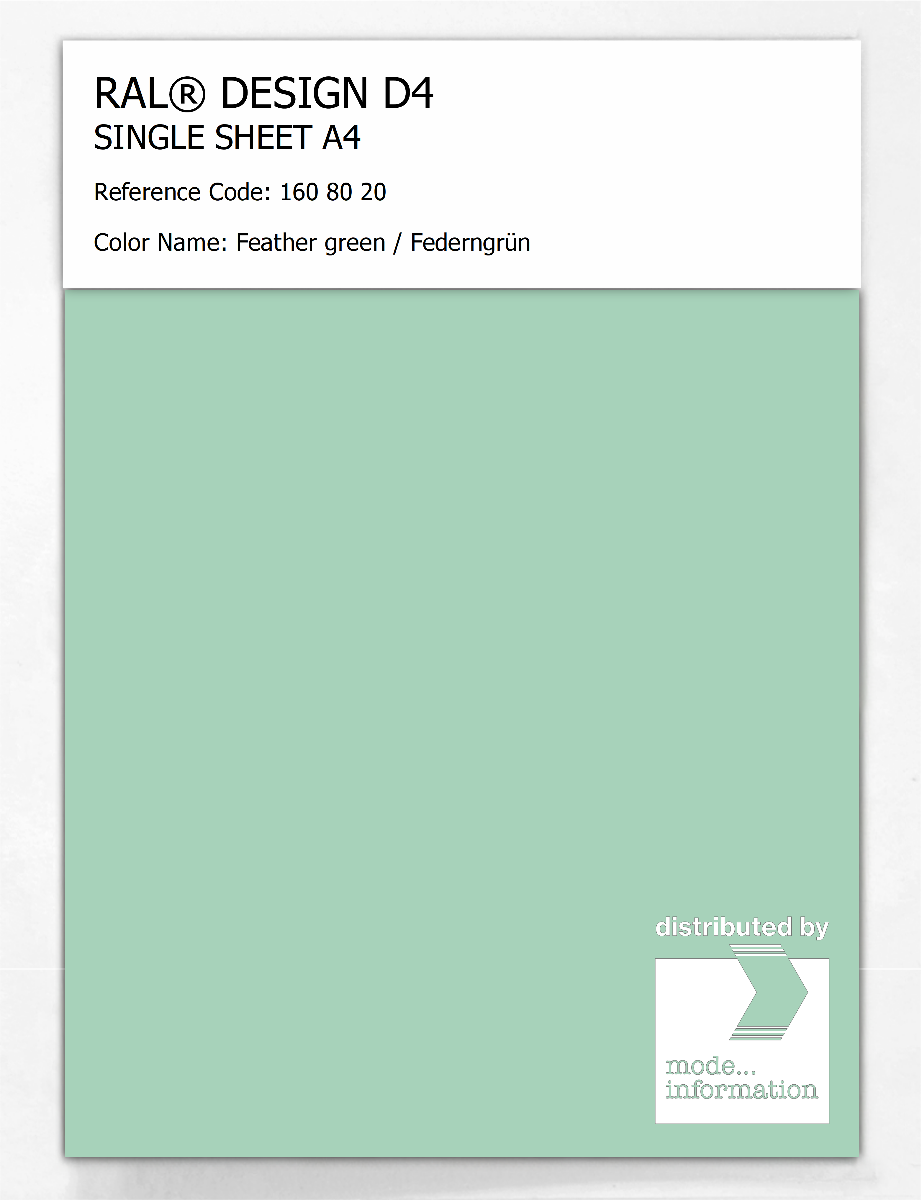 Product image 1 of the product “RAL® DESIGN D4 SINGLE SHEET A4 160 80 20 Feather green / Federngrün ”