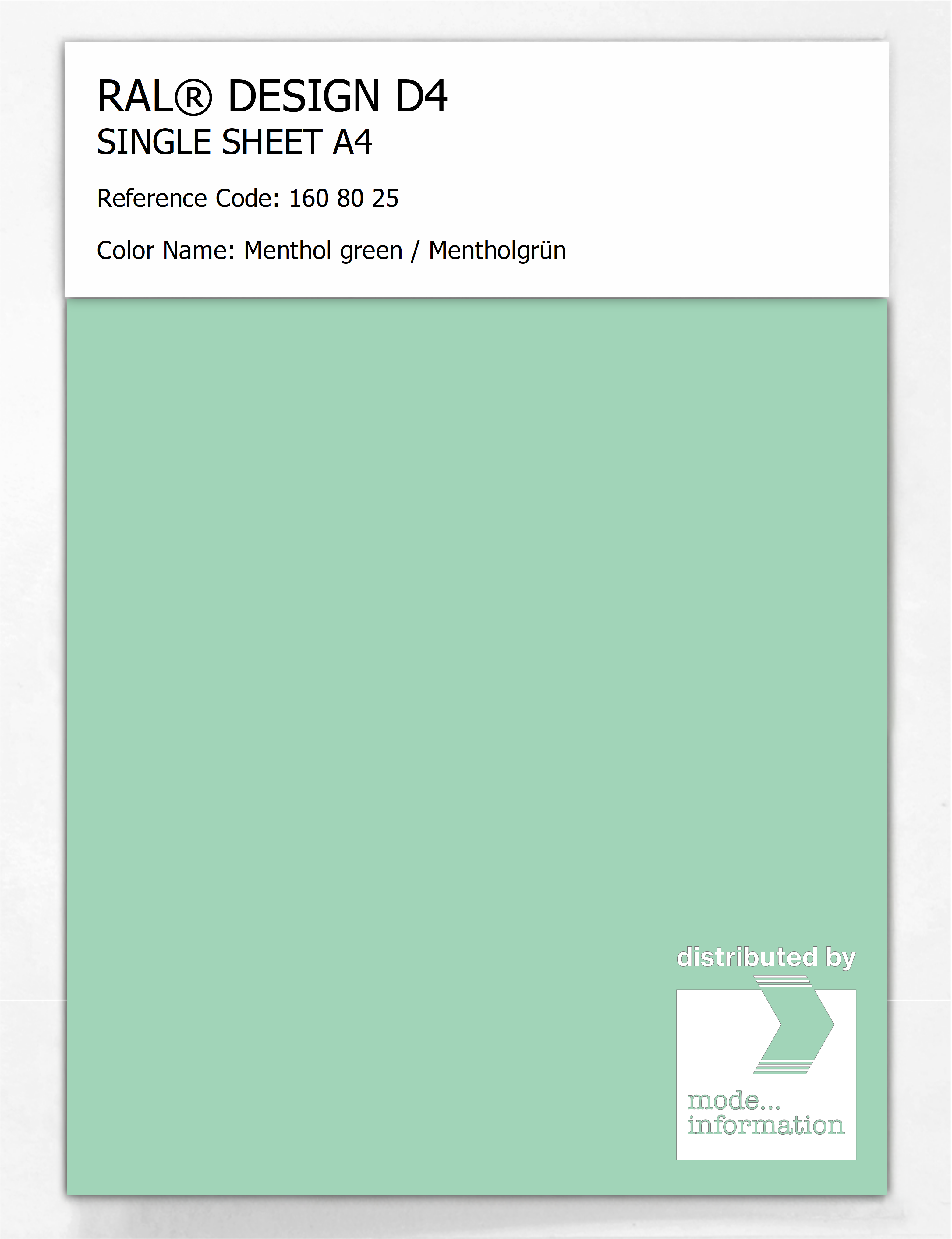 Artikelbild 1 des Artikels “RAL® DESIGN D4 SINGLE SHEET A4 160 80 25 Menthol green / Mentholgrün “