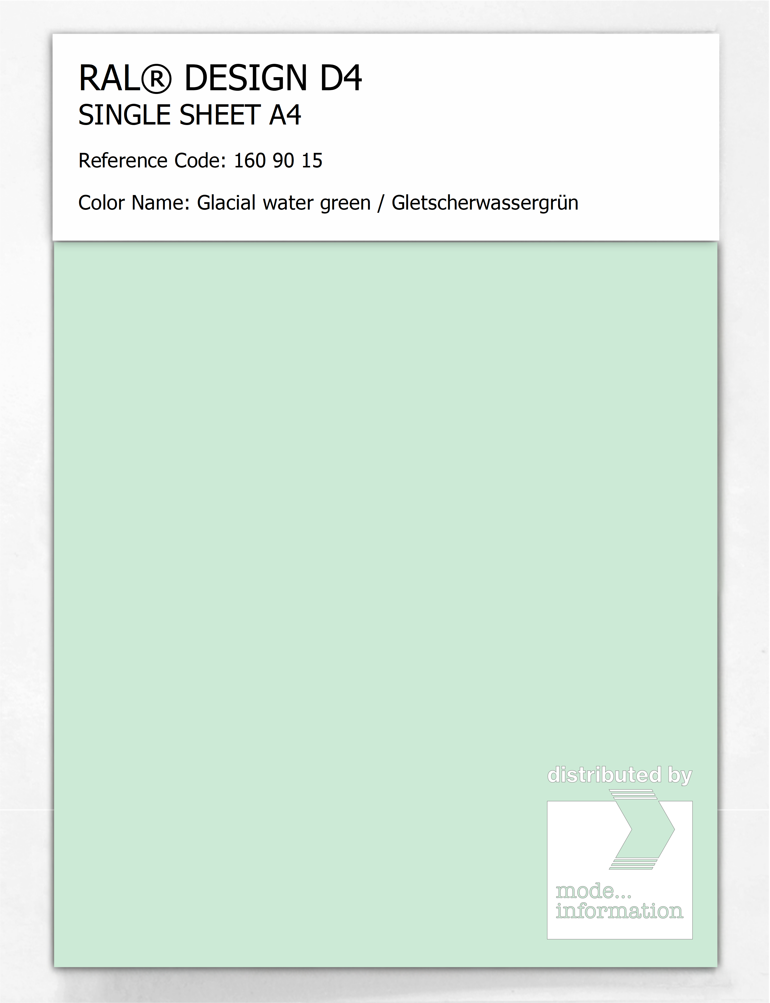 Artikelbild 1 des Artikels “RAL® DESIGN D4 SINGLE SHEET A4 160 90 15 Glacial water green / Gletscherwassergrün “