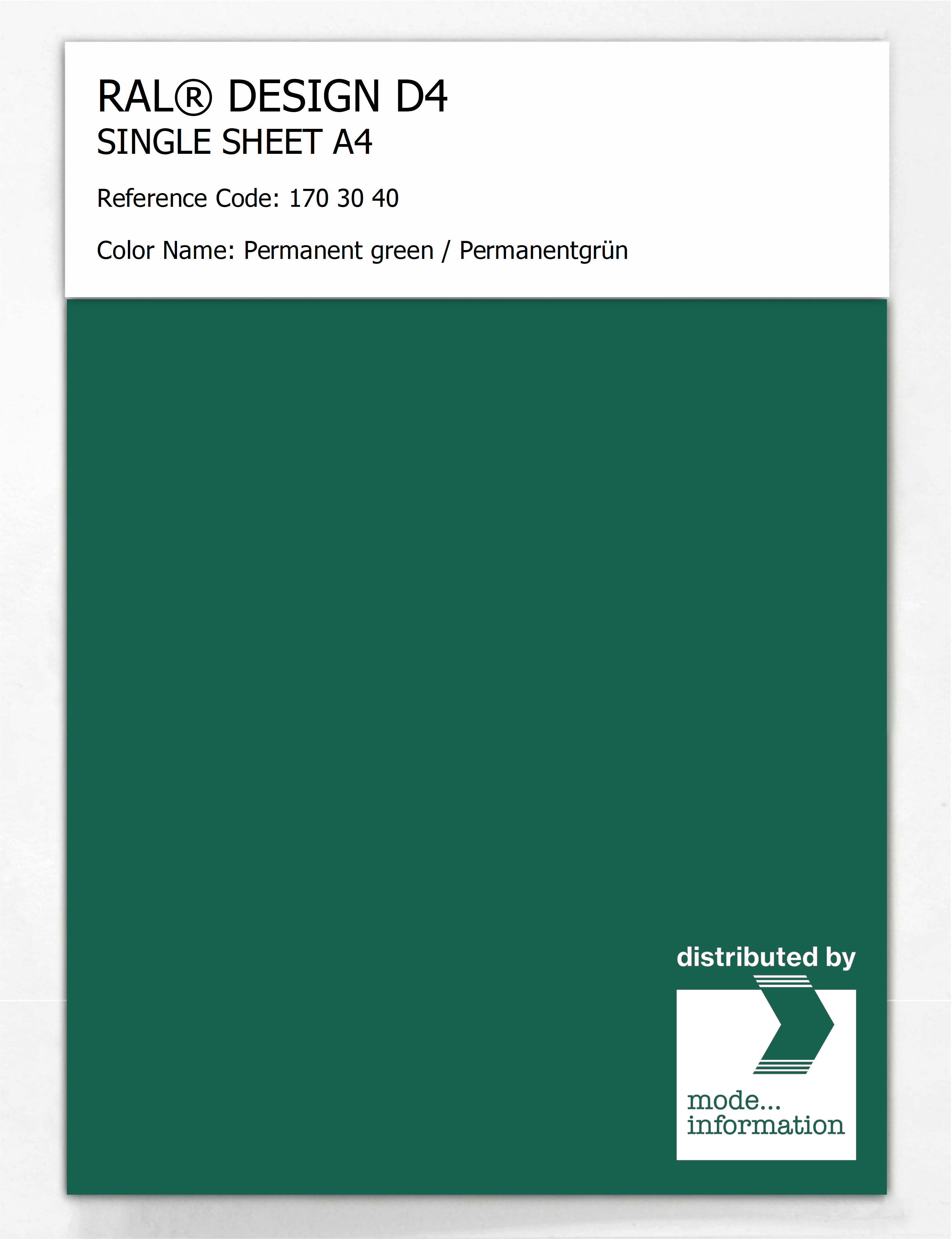 Product image 1 of the product “RAL® DESIGN D4 SINGLE SHEET A4 170 30 40 Permanent green / Permanentgrün ”