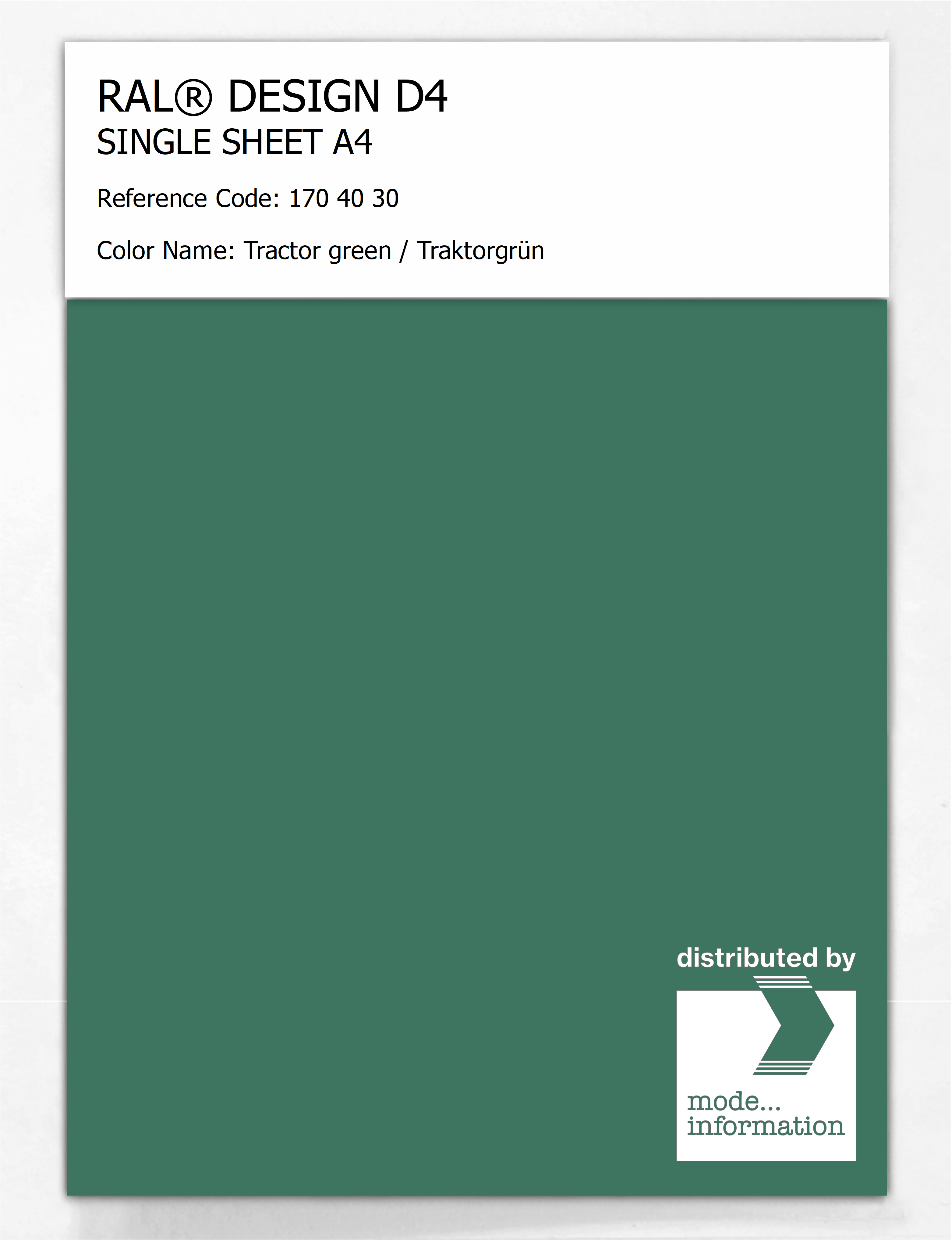 Product image 1 of the product “RAL® DESIGN D4 SINGLE SHEET A4 170 40 30 Tractor green / Traktorgrün ”