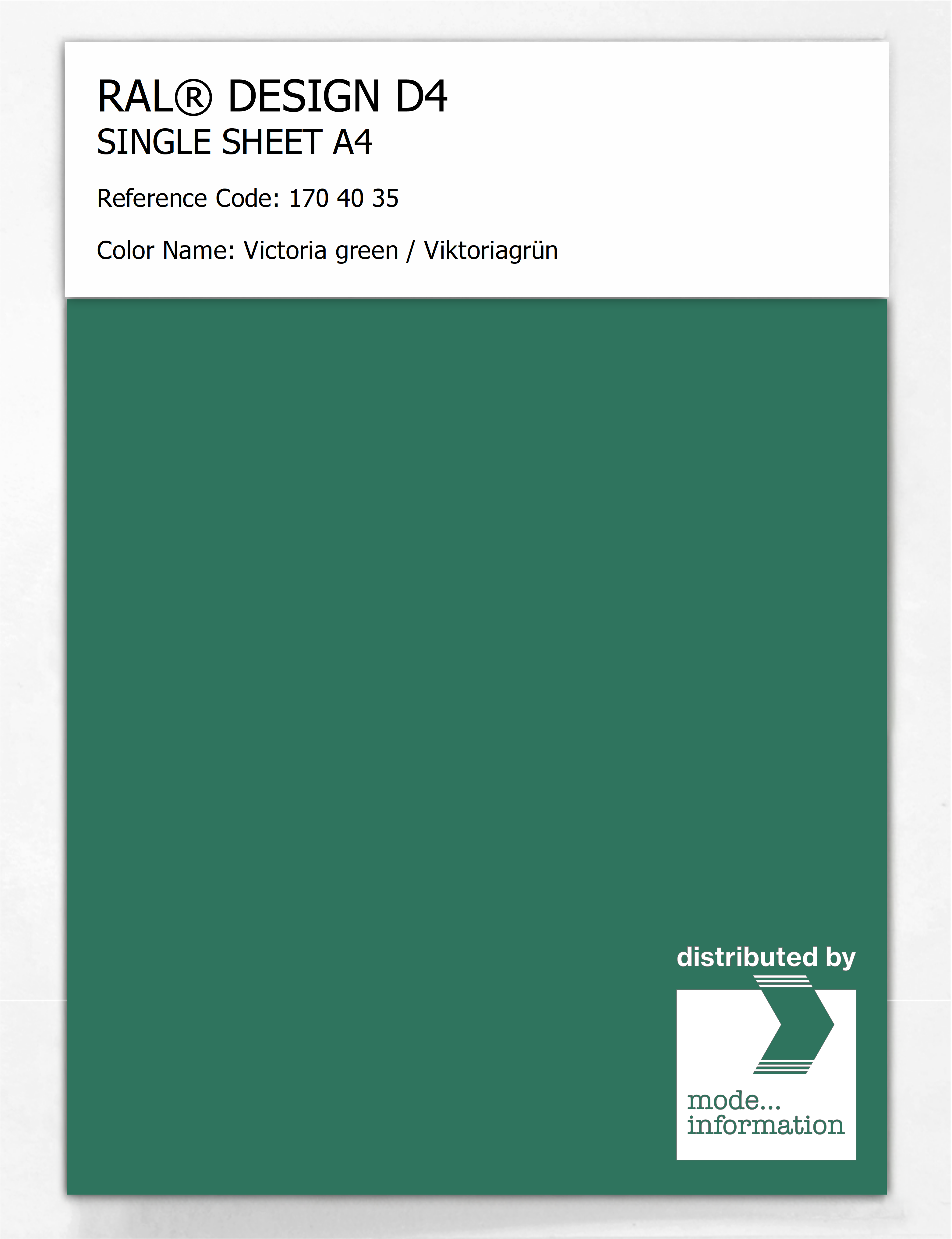 Product image 1 of the product “RAL® DESIGN D4 SINGLE SHEET A4 170 40 35 Victoria green / Viktoriagrün ”