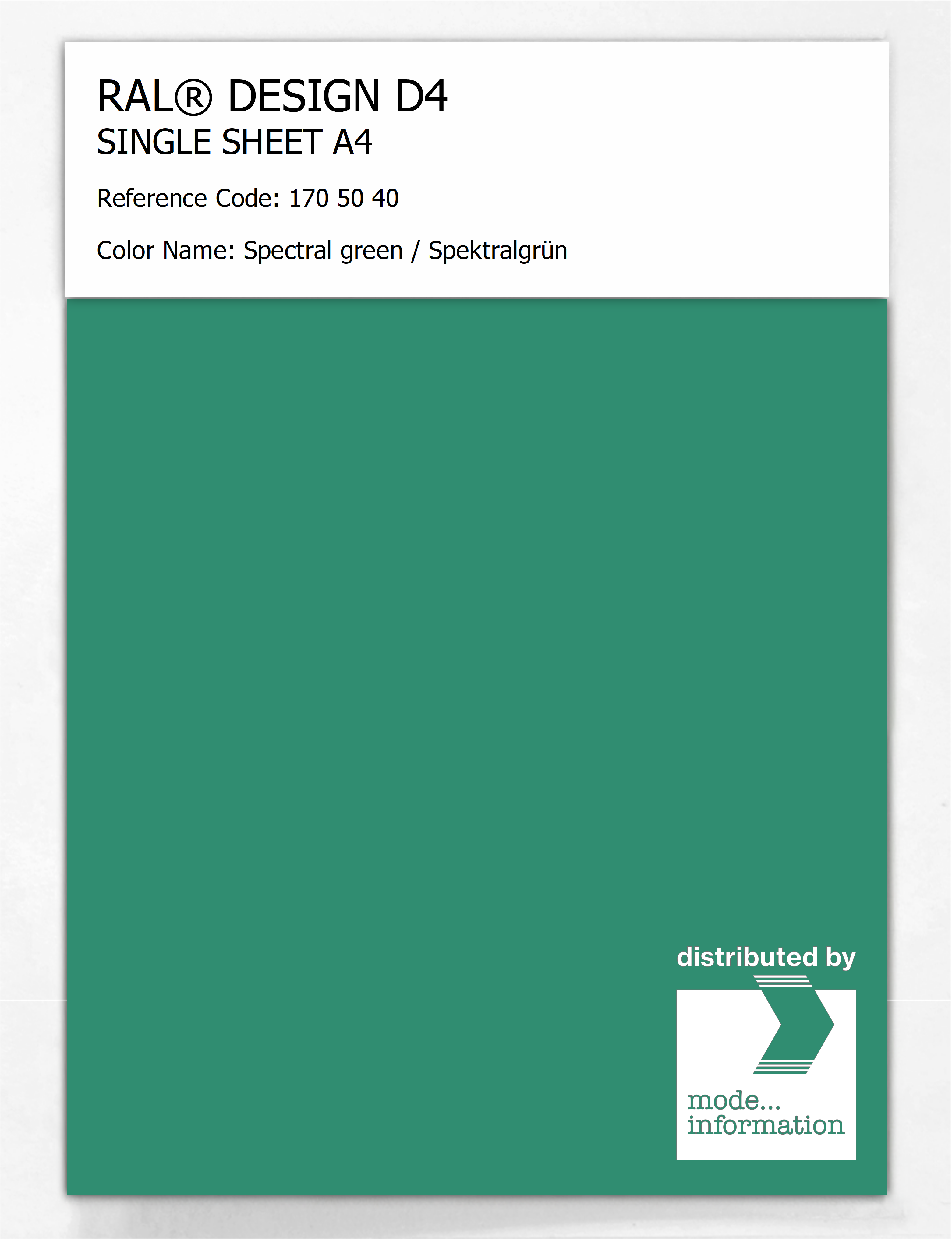 Product image 1 of the product “RAL® DESIGN D4 SINGLE SHEET A4 170 50 40 Spectral green / Spektralgrün ”