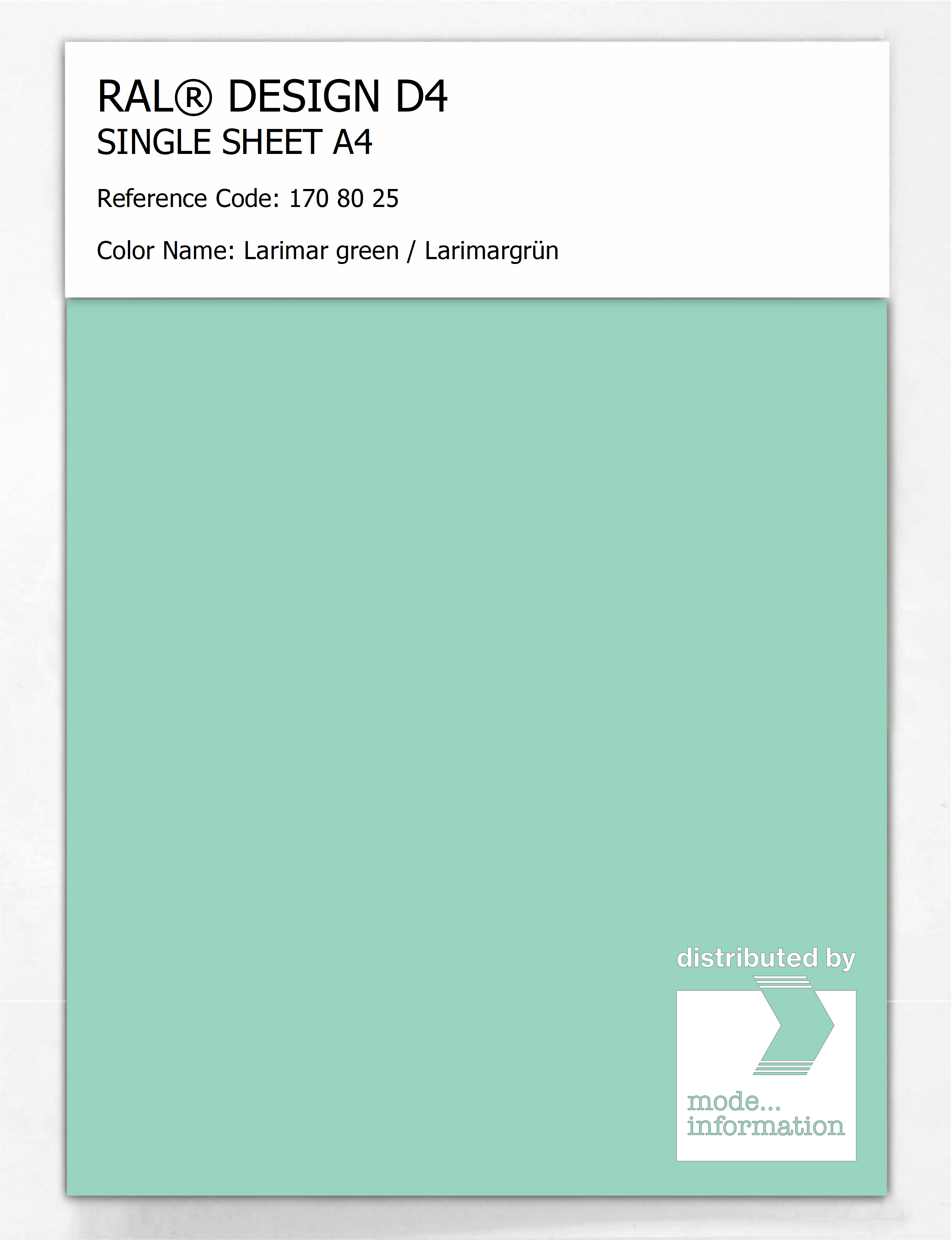 Artikelbild 1 des Artikels “RAL® DESIGN D4 SINGLE SHEET A4 170 80 25 Larimar green / Larimargrün “