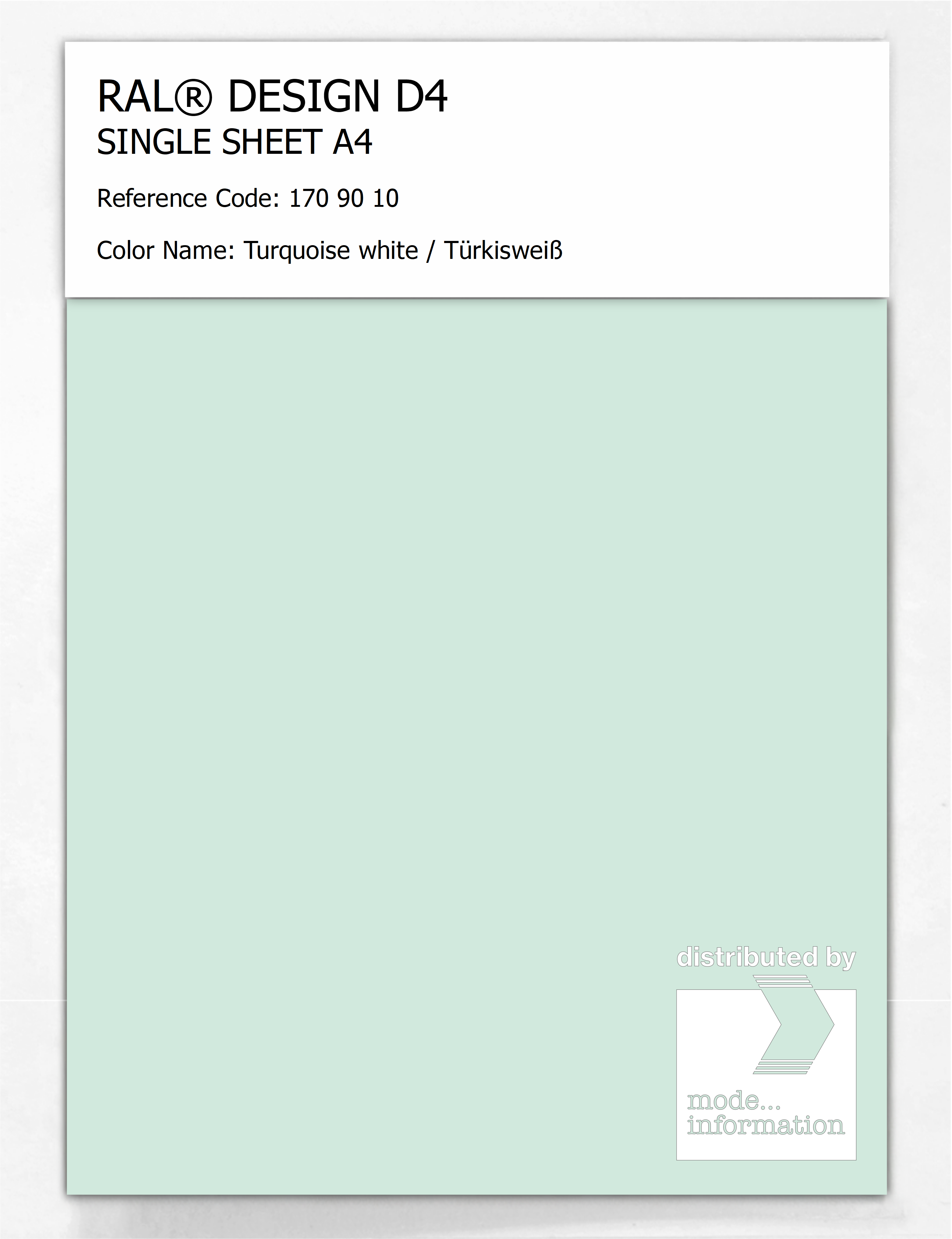 Artikelbild 1 des Artikels “RAL® DESIGN D4 SINGLE SHEET A4 170 90 10 Turquoise white / Türkisweiß “