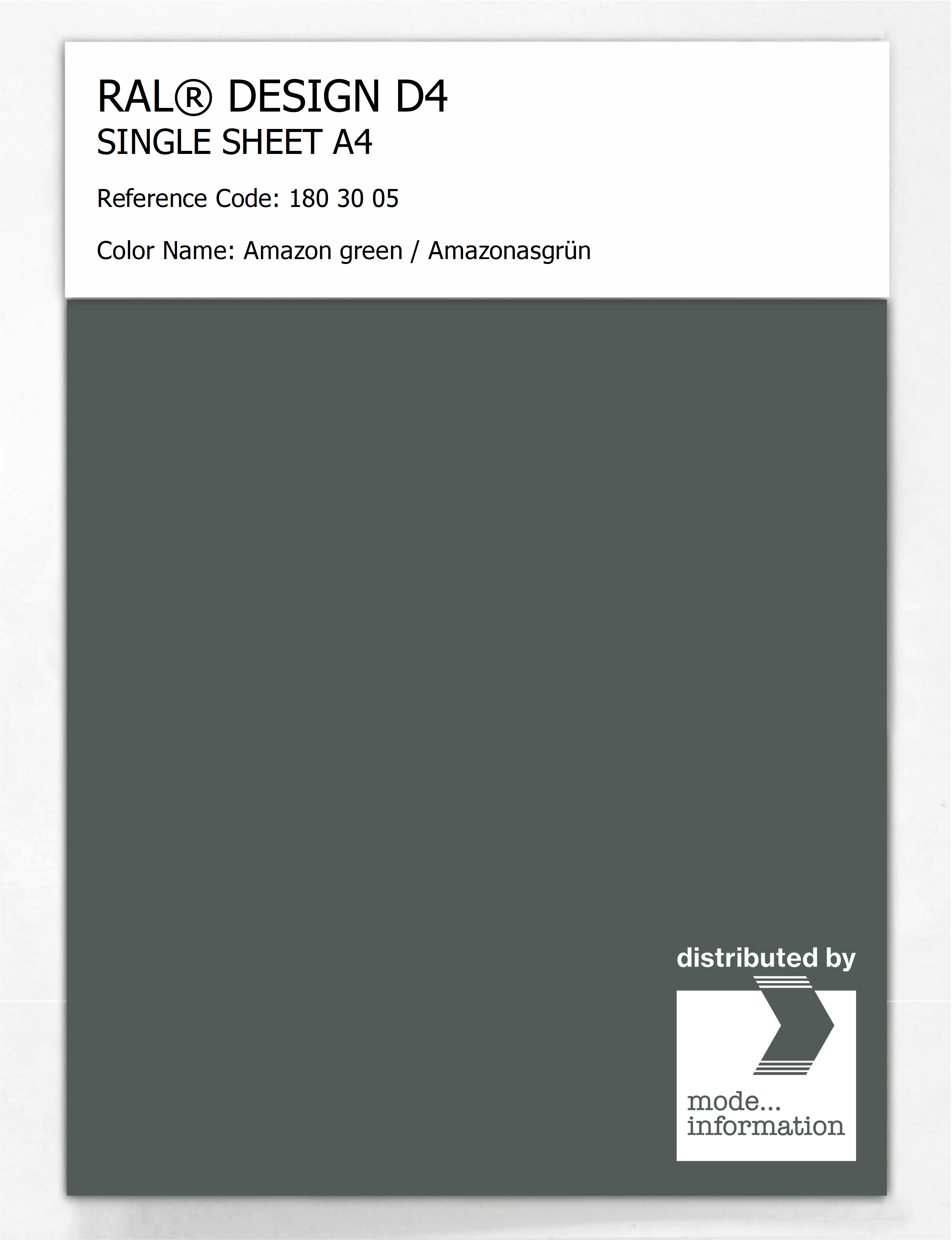 Product image 1 of the product “RAL® DESIGN D4 SINGLE SHEET A4 180 30 05 Amazon green / Amazonasgrün ”