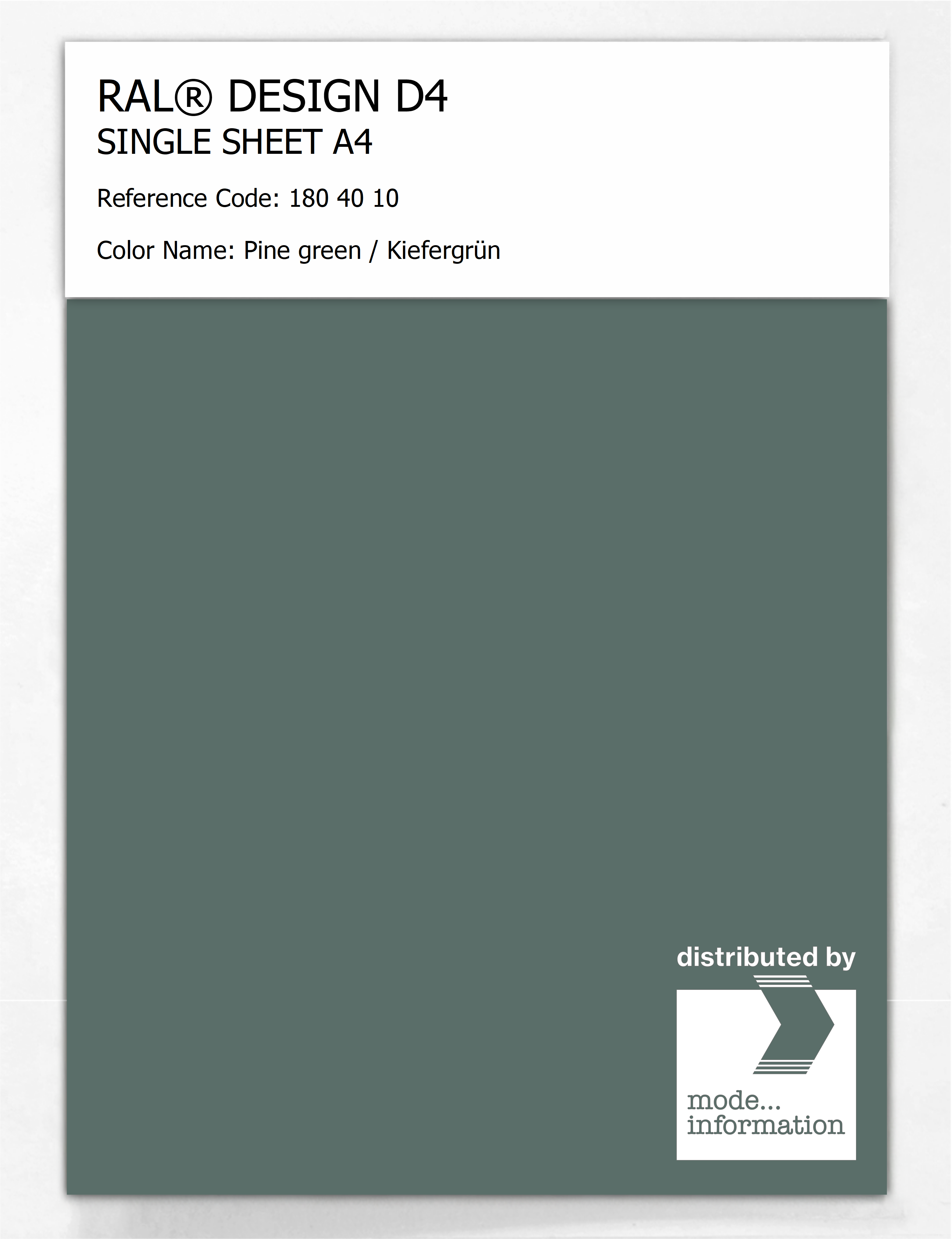 Product image 1 of the product “RAL® DESIGN D4 SINGLE SHEET A4 180 40 10 Pine green / Kiefergrün ”