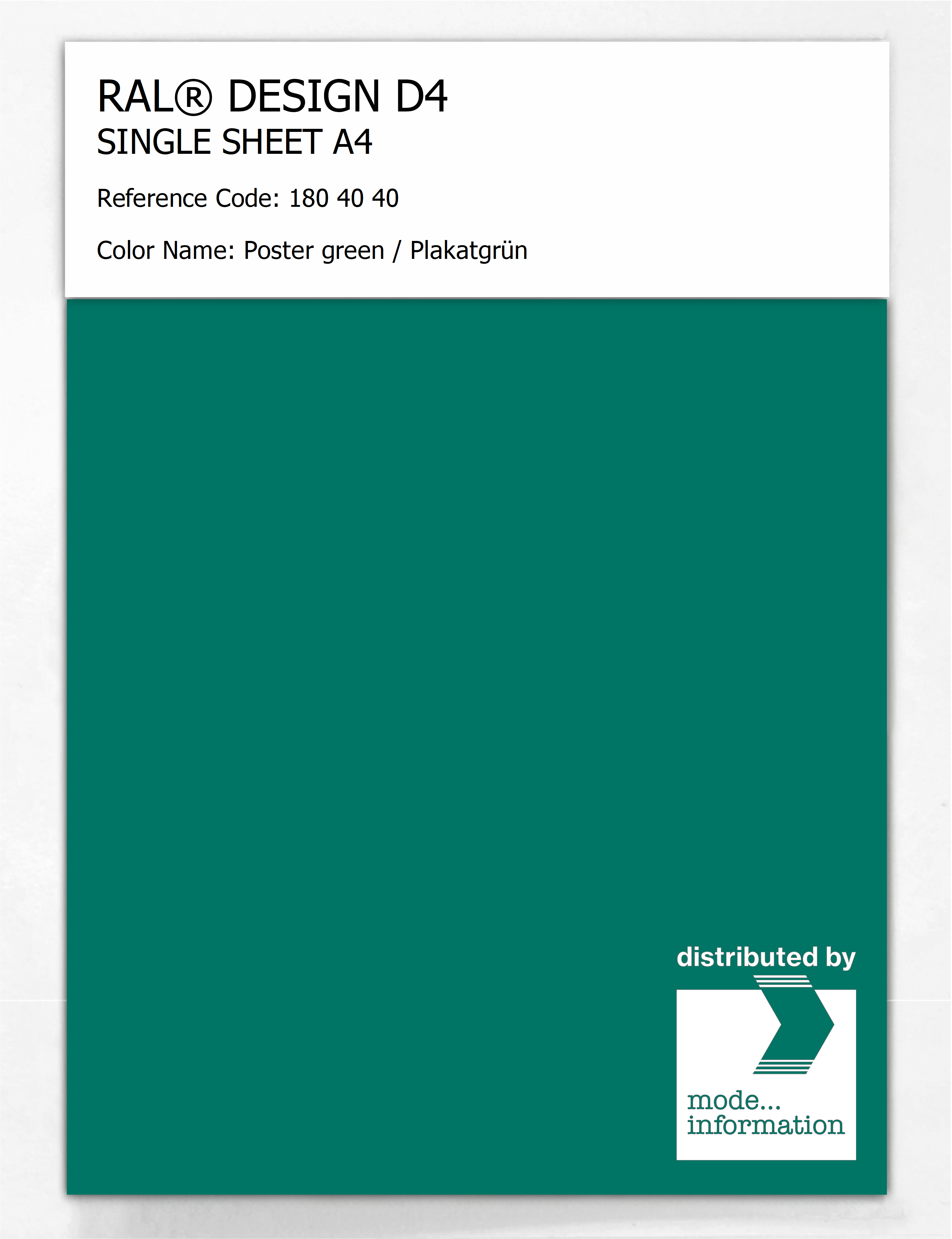 Product image 1 of the product “RAL® DESIGN D4 SINGLE SHEET A4 180 40 40 Poster green / Plakatgrün ”