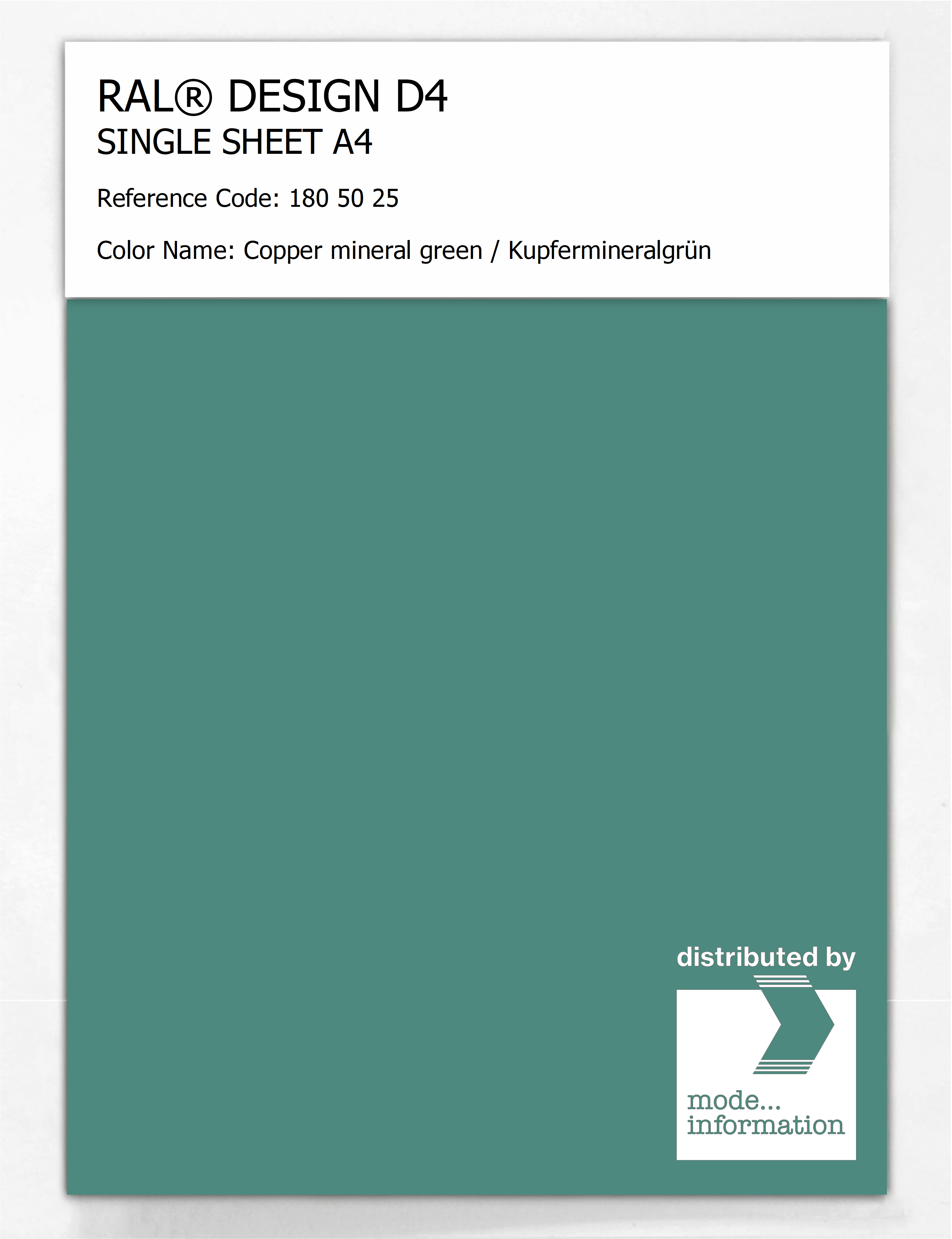 Product image 1 of the product “RAL® DESIGN D4 SINGLE SHEET A4 180 50 25 Copper mineral green / Kupfermineralgrün ”