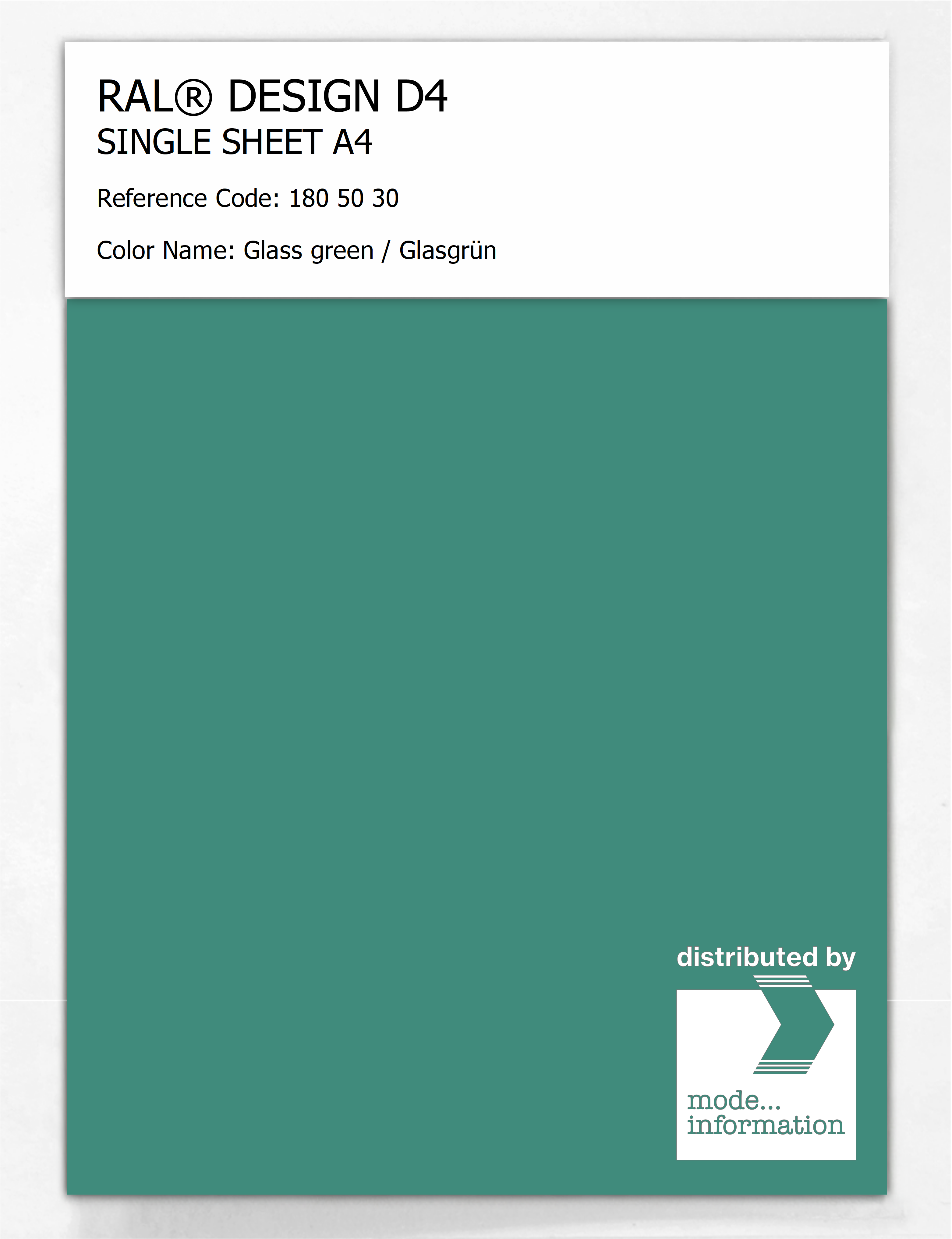 Product image 1 of the product “RAL® DESIGN D4 SINGLE SHEET A4 180 50 30 Glass green / Glasgrün ”