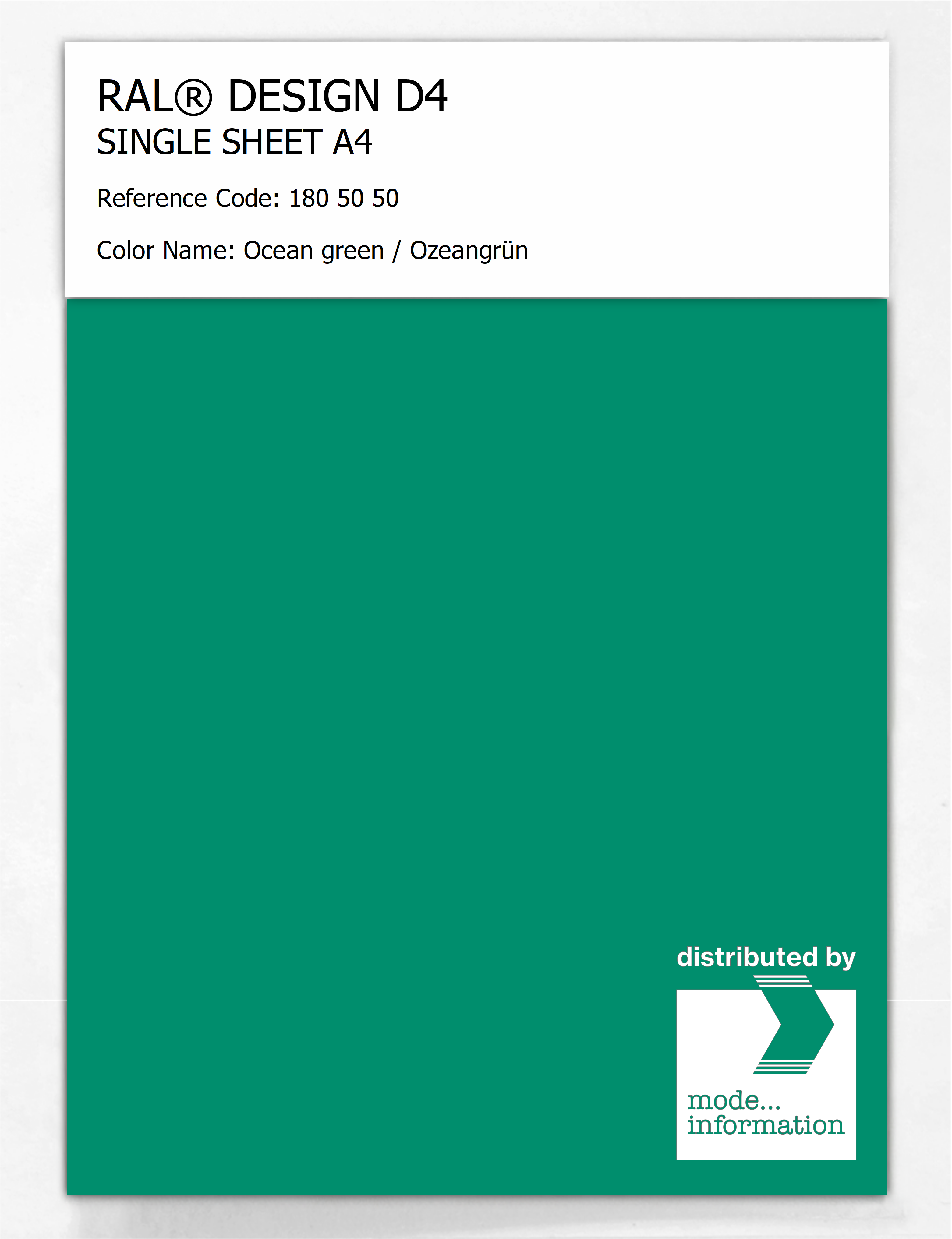 Product image 1 of the product “RAL® DESIGN D4 SINGLE SHEET A4 180 50 50 Ocean green / Ozeangrün ”