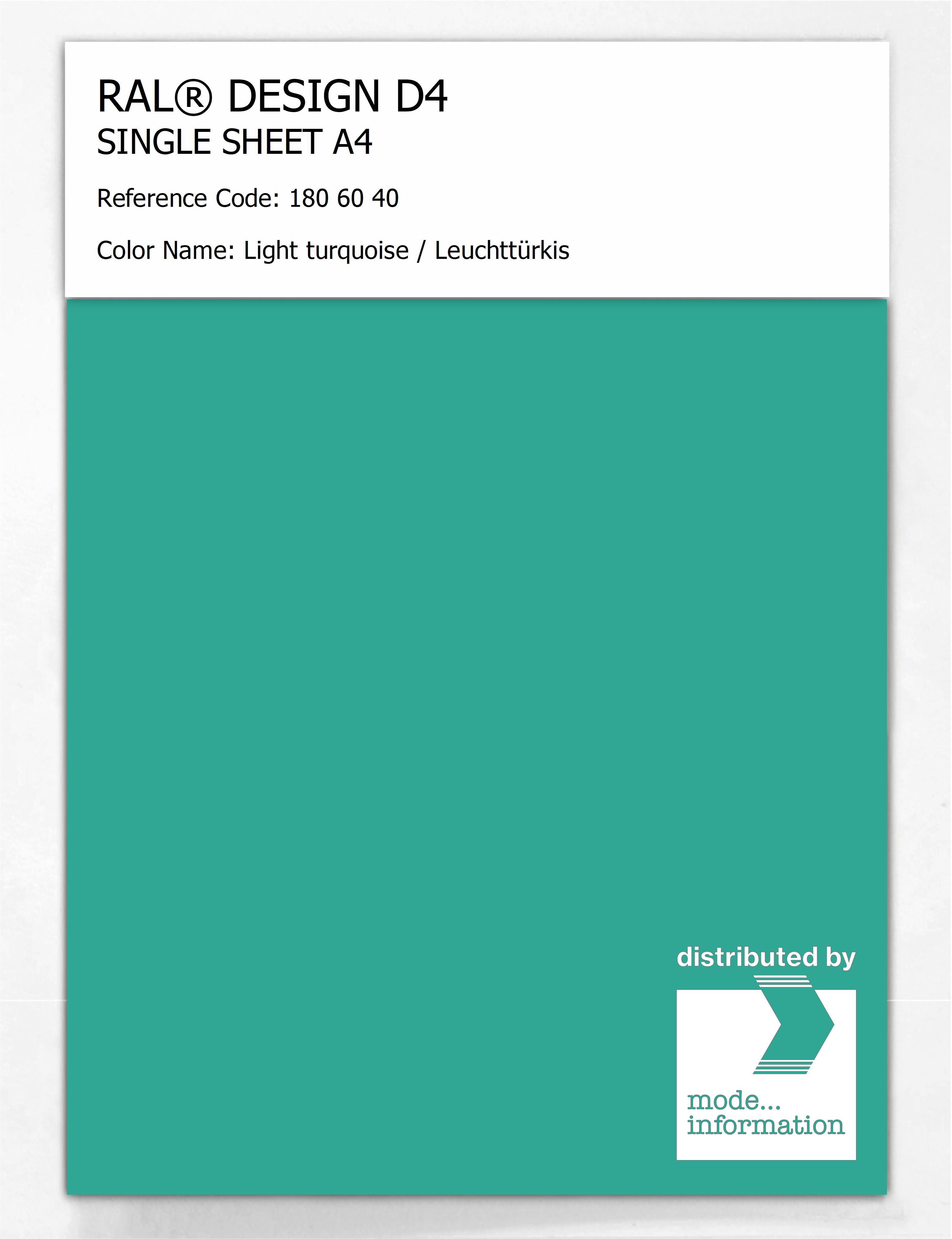 Product image 1 of the product “RAL® DESIGN D4 SINGLE SHEET A4 180 60 40 Light turquoise / Leuchttürkis ”