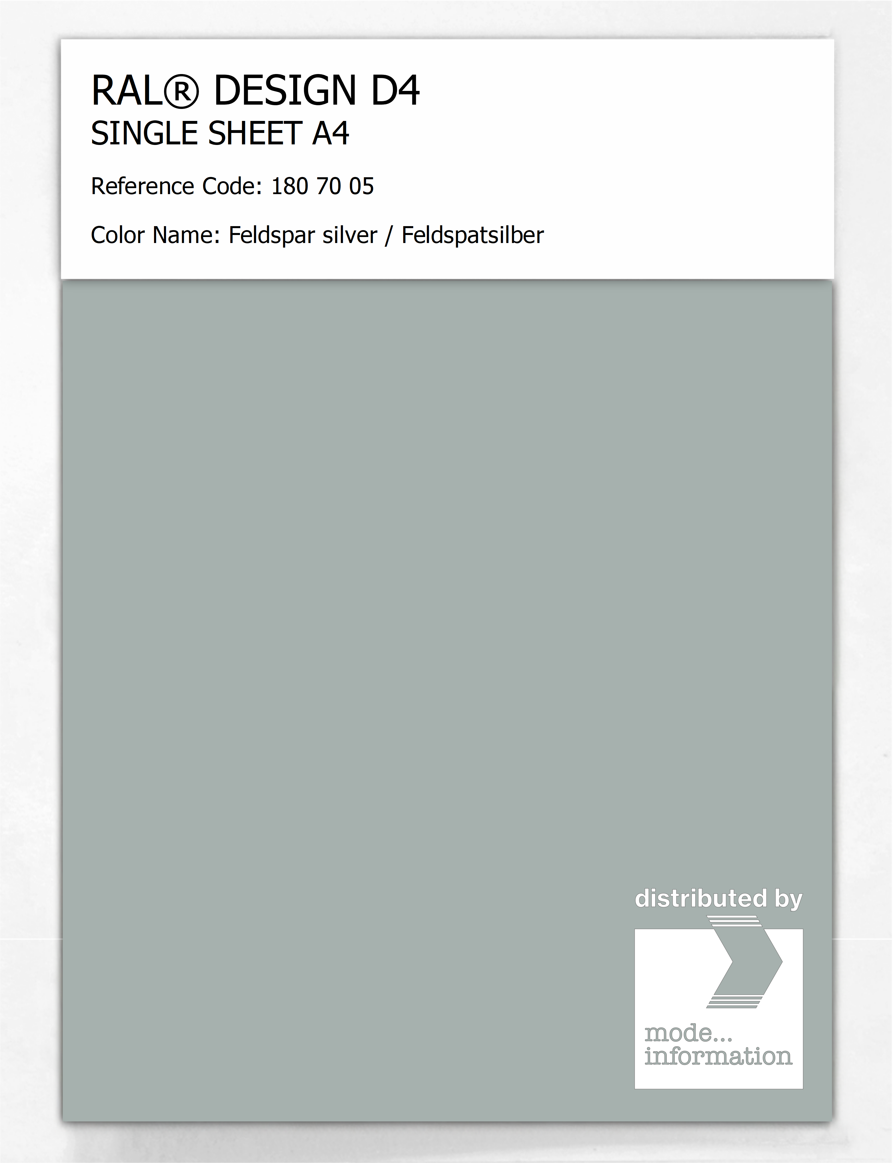 Artikelbild 1 des Artikels “RAL® DESIGN D4 SINGLE SHEET A4 180 70 05 Feldspar silver / Feldspatsilber “
