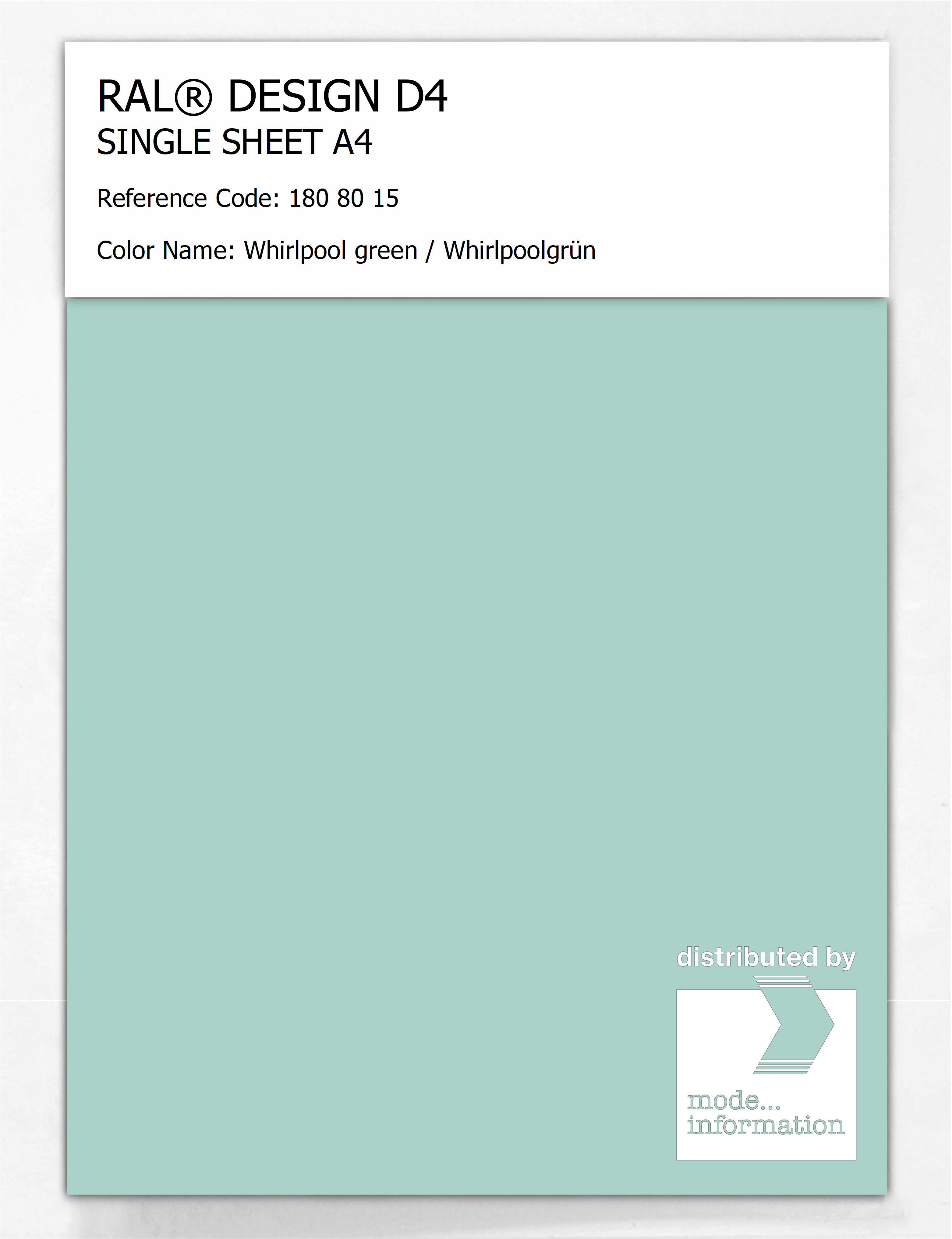 Product image 1 of the product “RAL® DESIGN D4 SINGLE SHEET A4 180 80 15 Whirlpool green / Whirlpoolgrün ”