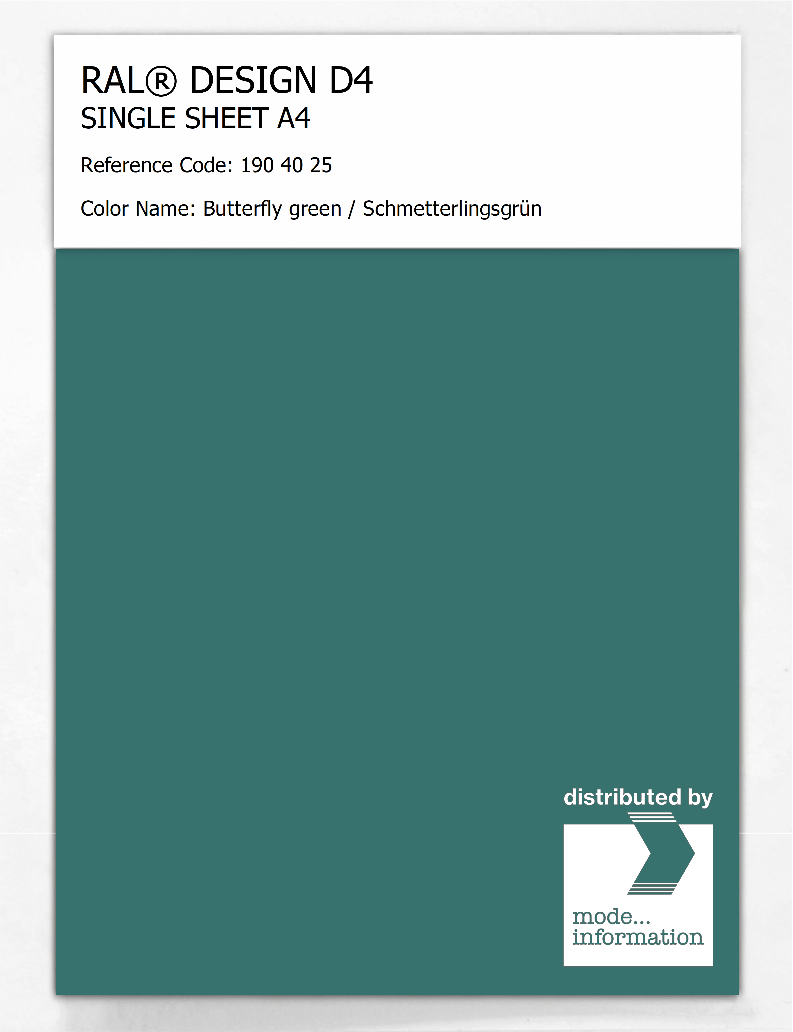 Product image 1 of the product “RAL® DESIGN D4 SINGLE SHEET A4 190 40 25 Butterfly green / Schmetterlingsgrün ”