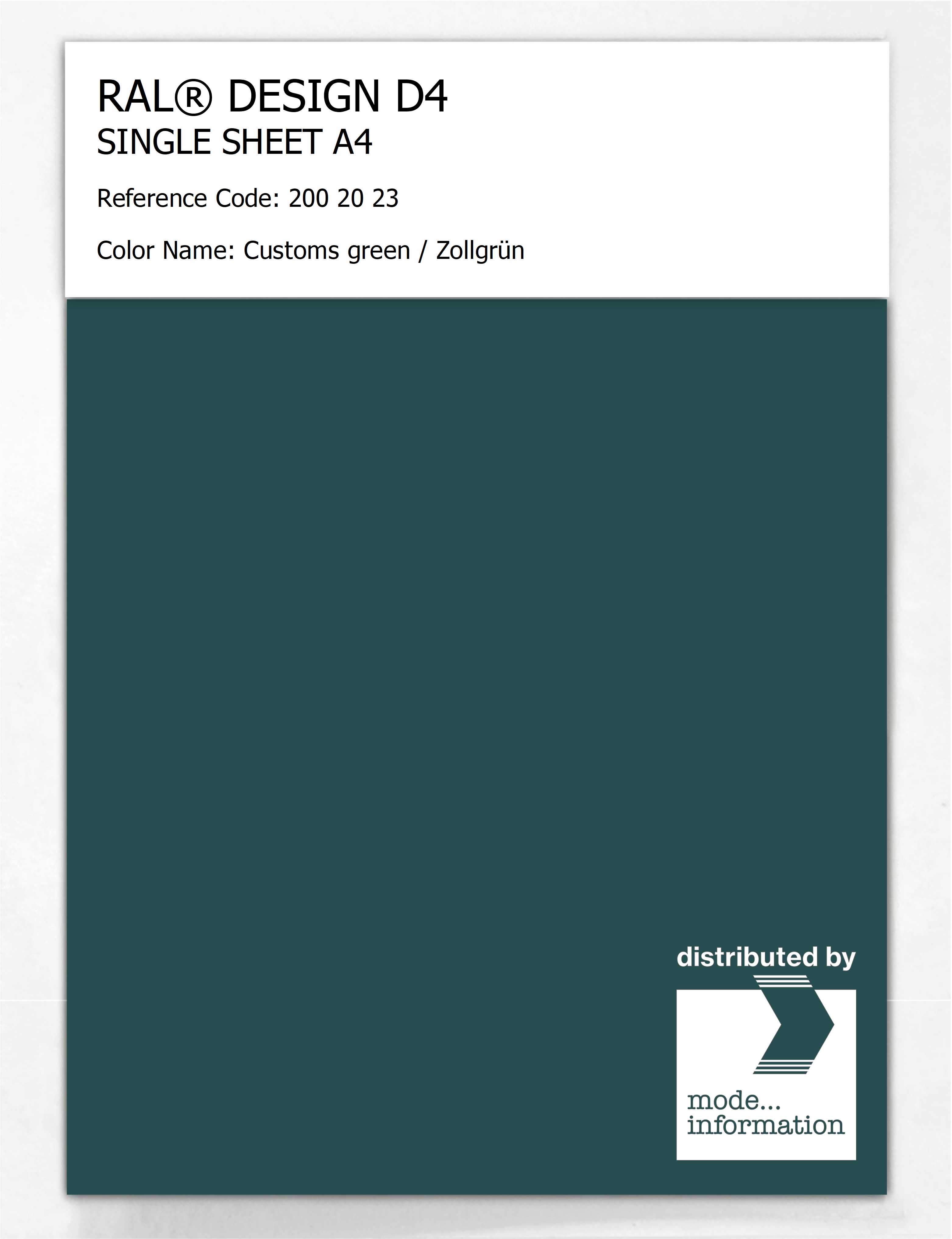 Product image 1 of the product “RAL® DESIGN D4 SINGLE SHEET A4 200 20 23 Customs green / Zollgrün ”