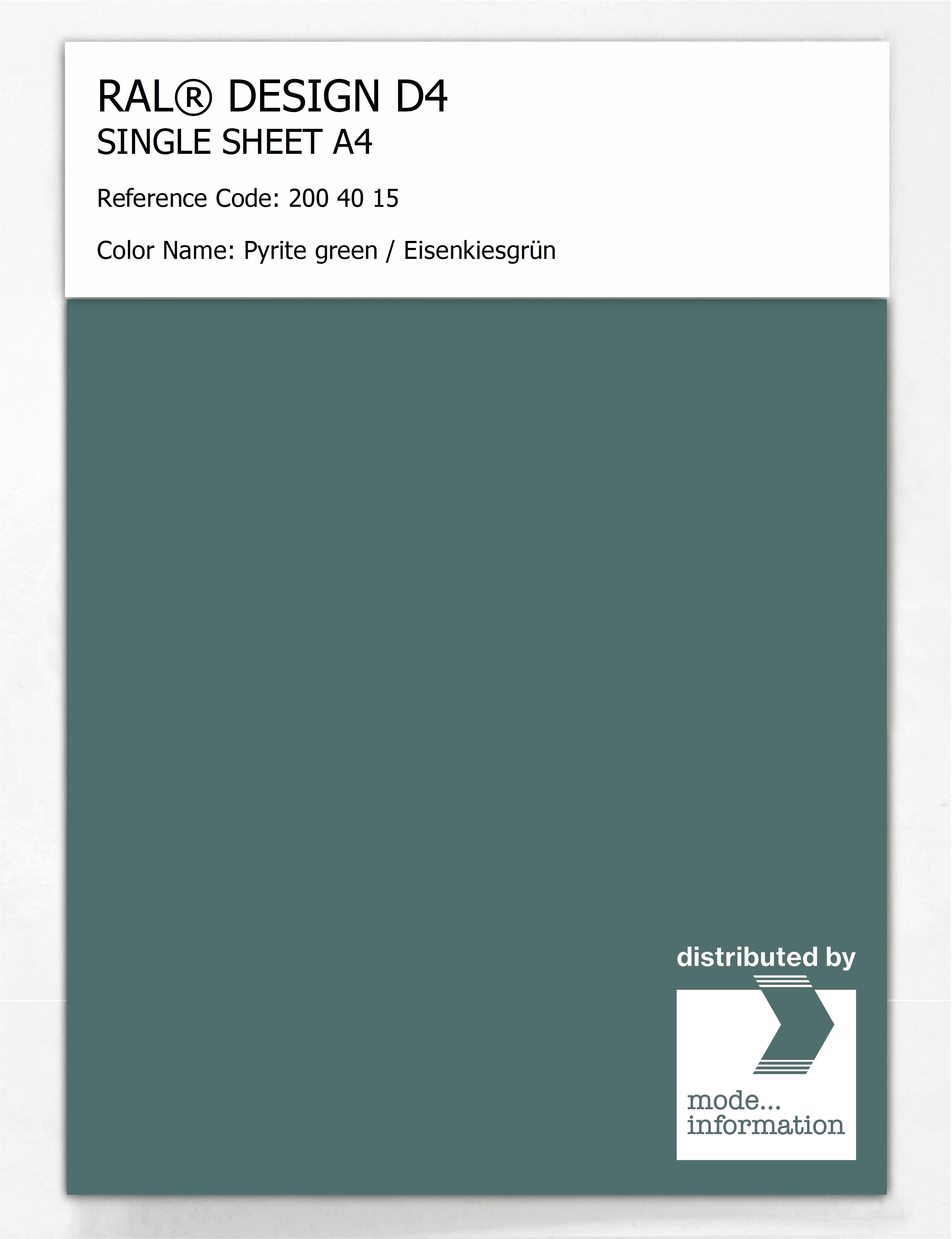 Product image 1 of the product “RAL® DESIGN D4 SINGLE SHEET A4 200 40 15 Pyrite green / Eisenkiesgrün ”