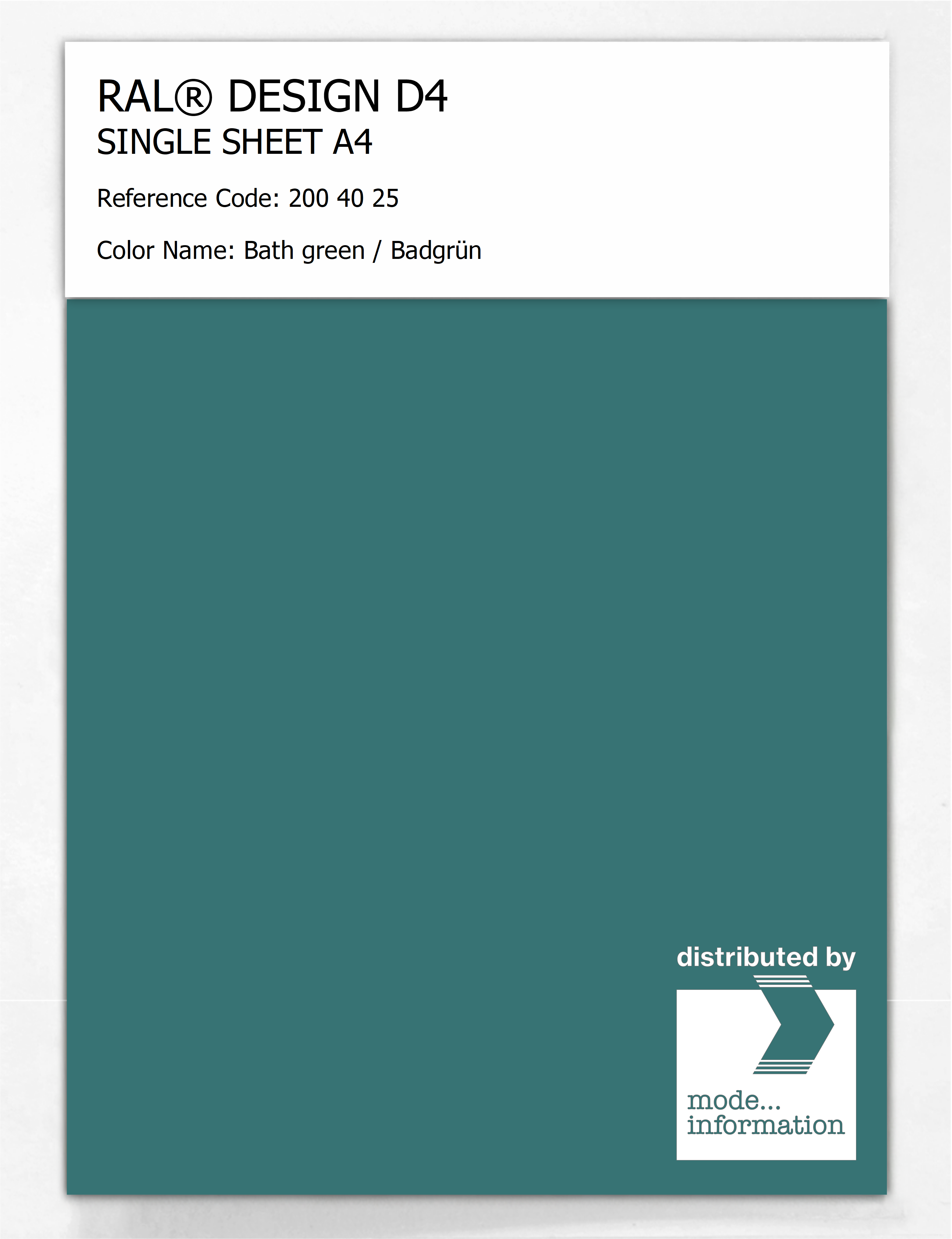 Product image 1 of the product “RAL® DESIGN D4 SINGLE SHEET A4 200 40 25 Bath green / Badgrün ”