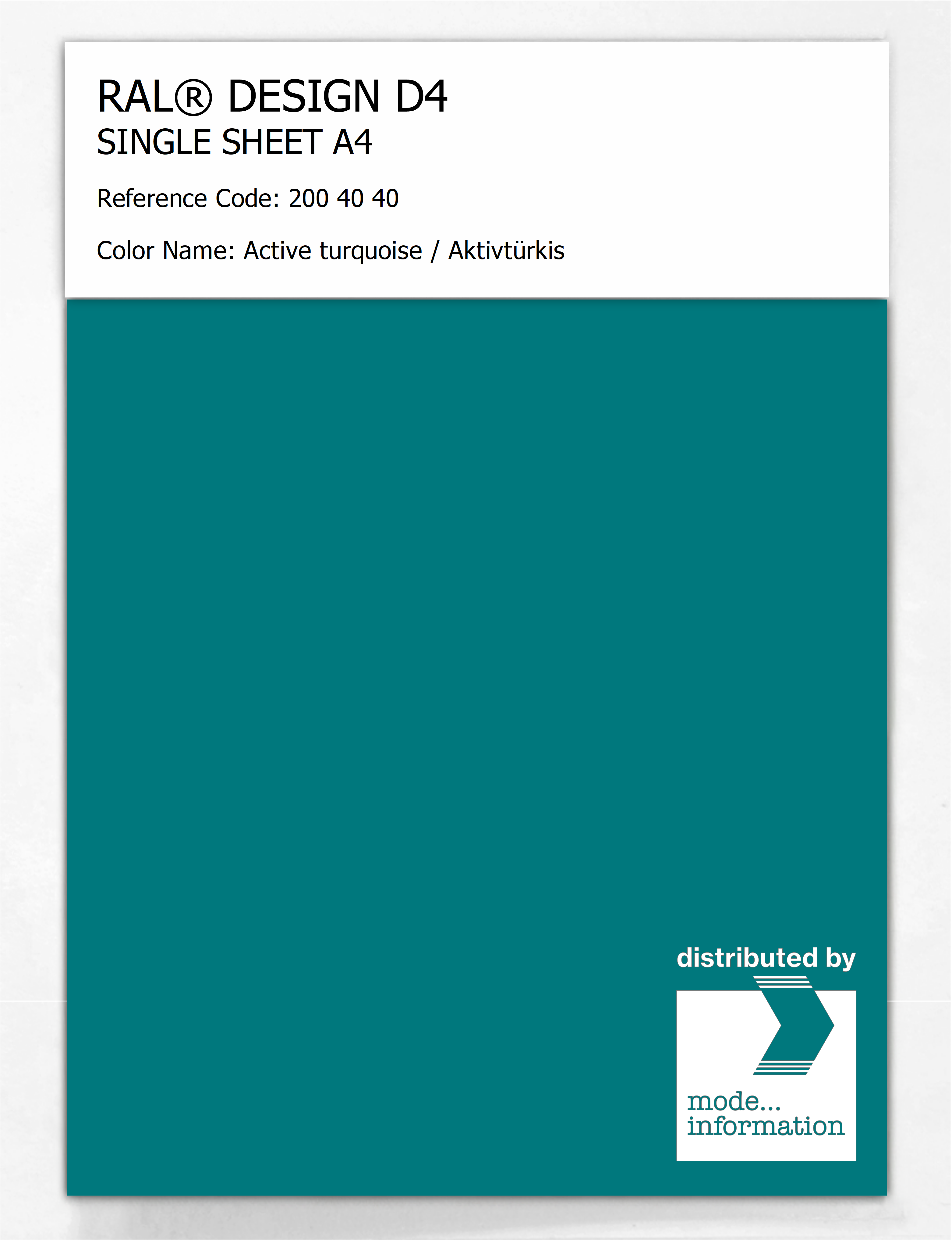 Artikelbild 1 des Artikels “RAL® DESIGN D4 SINGLE SHEET A4 200 40 40 Active turquoise / Aktivtürkis “