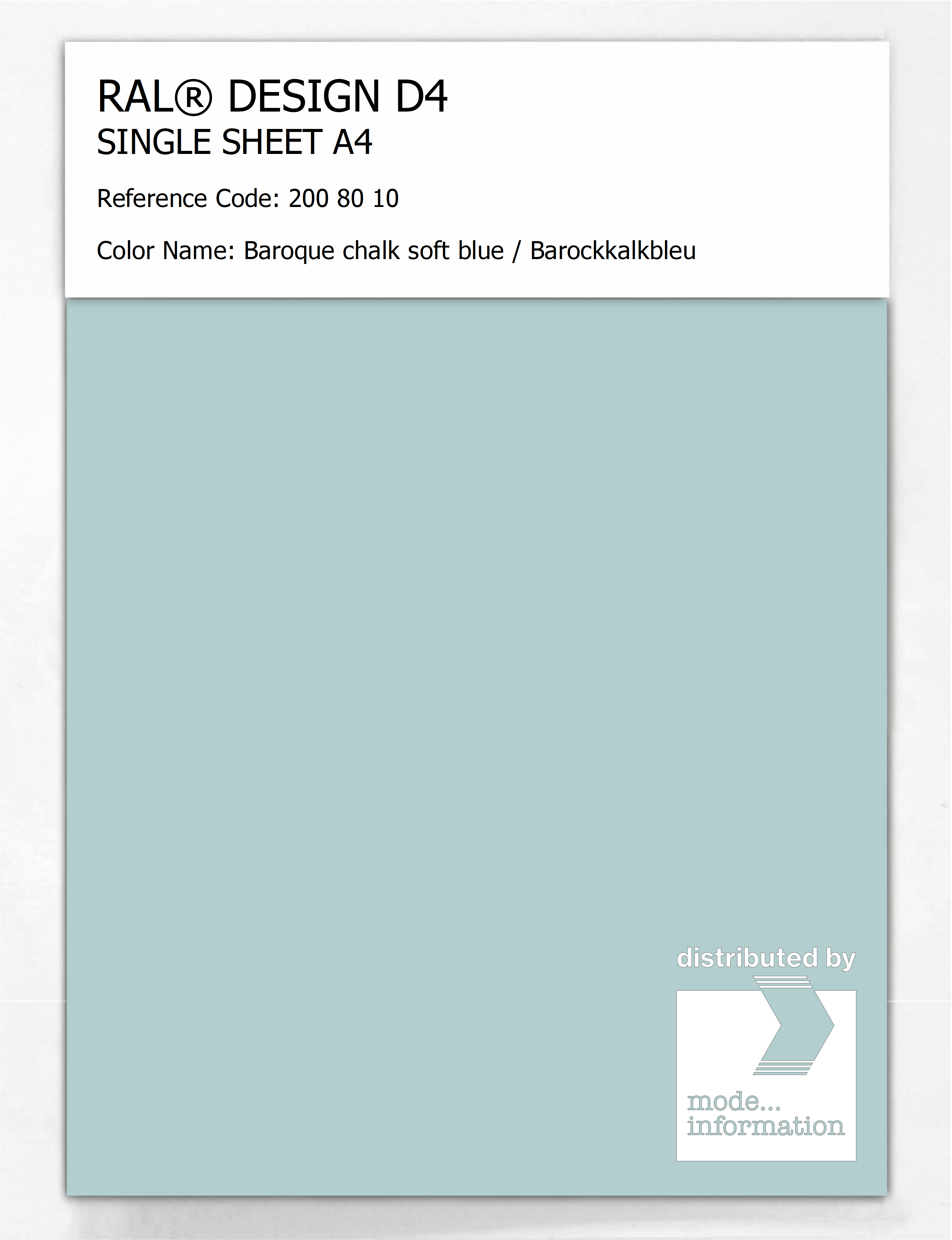 Product image 1 of the product “RAL® DESIGN D4 SINGLE SHEET A4 200 80 10 Baroque chalk soft blue / Barockkalkbleu ”