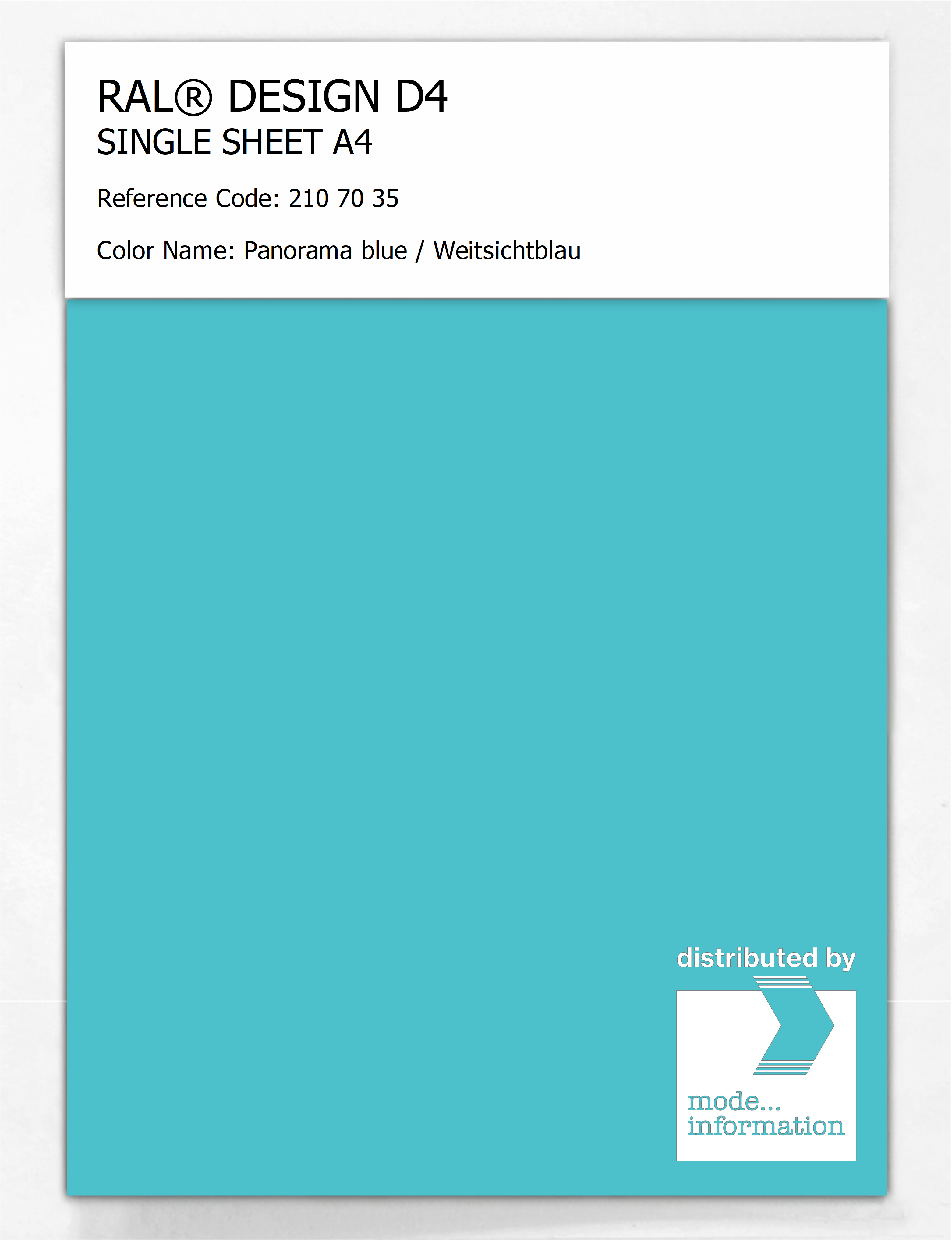 Product image 1 of the product “RAL® DESIGN D4 SINGLE SHEET A4 210 70 35 Panorama blue / Weitsichtblau ”
