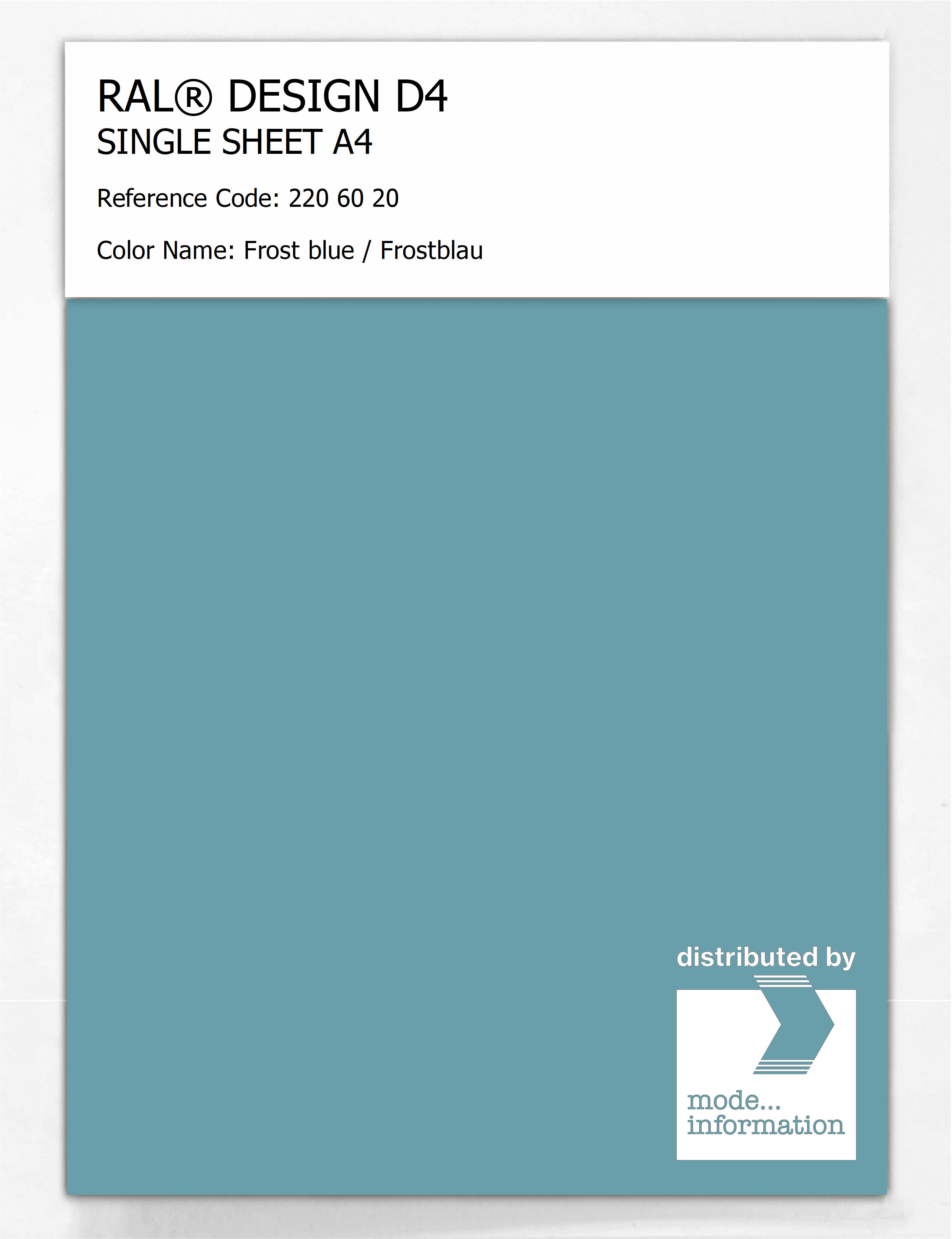 Product image 1 of the product “RAL® DESIGN D4 SINGLE SHEET A4 220 60 20 Frost blue / Frostblau ”