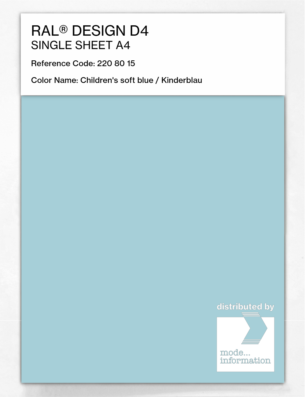 Product image 1 of the product “RAL® DESIGN D4 SINGLE SHEET A4 220 80 15 Children's soft blue / Kinderblau ”