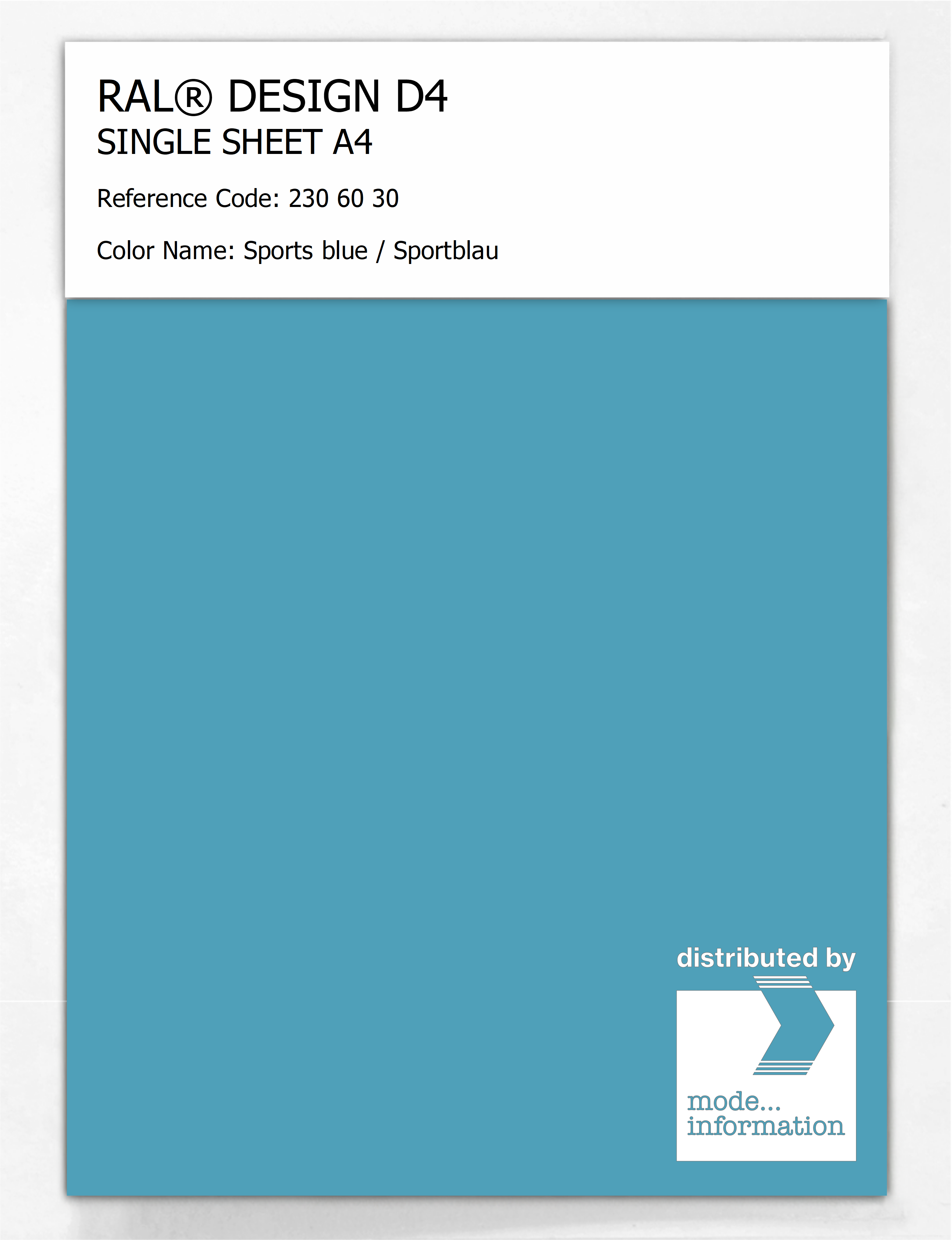 Product image 1 of the product “RAL® DESIGN D4 SINGLE SHEET A4 230 60 30 Sports blue / Sportblau ”