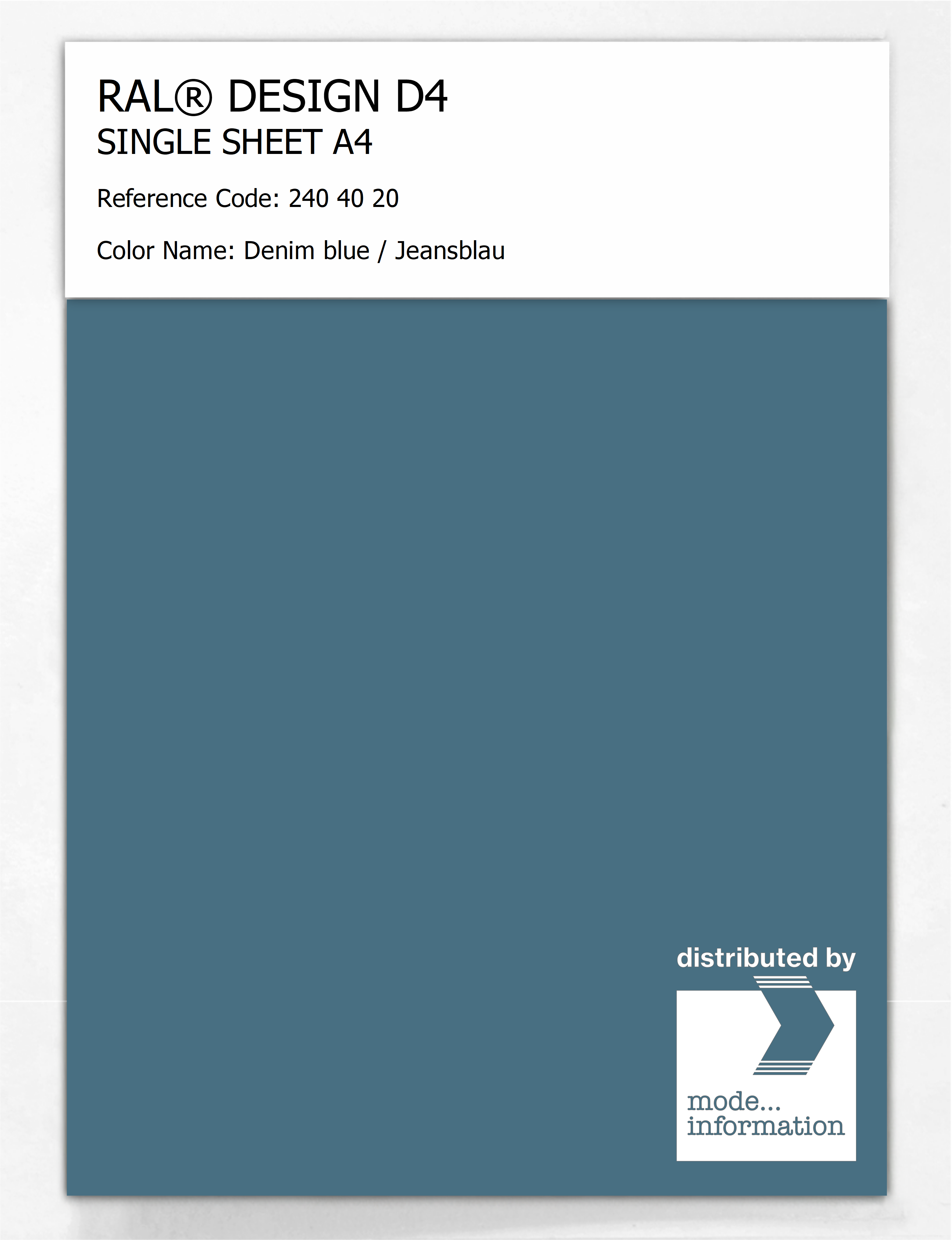 Artikelbild 1 des Artikels “RAL® DESIGN D4 SINGLE SHEET A4 240 40 20 Denim blue / Jeansblau “