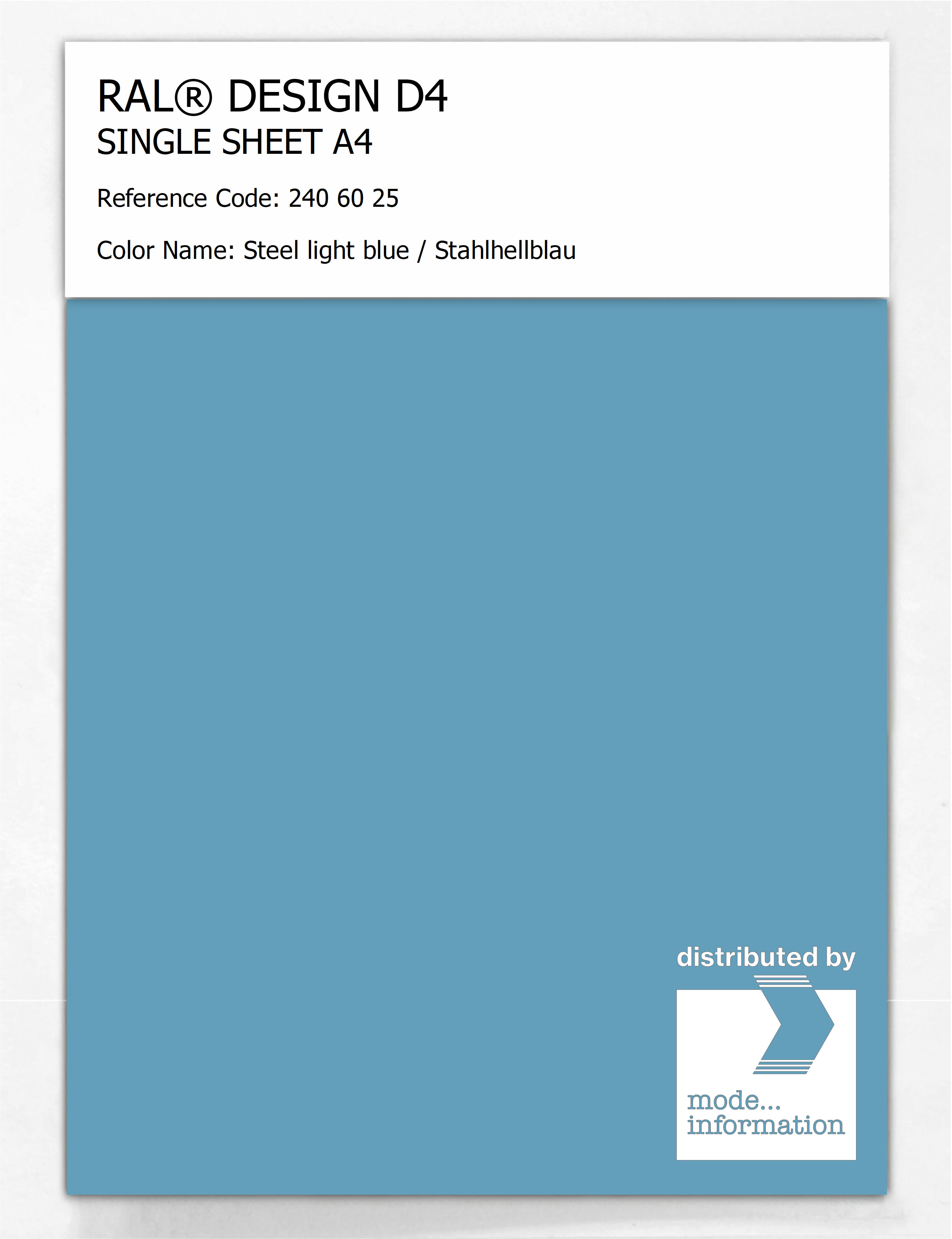 Artikelbild 1 des Artikels “RAL® DESIGN D4 SINGLE SHEET A4 240 60 25 Steel light blue / Stahlhellblau “