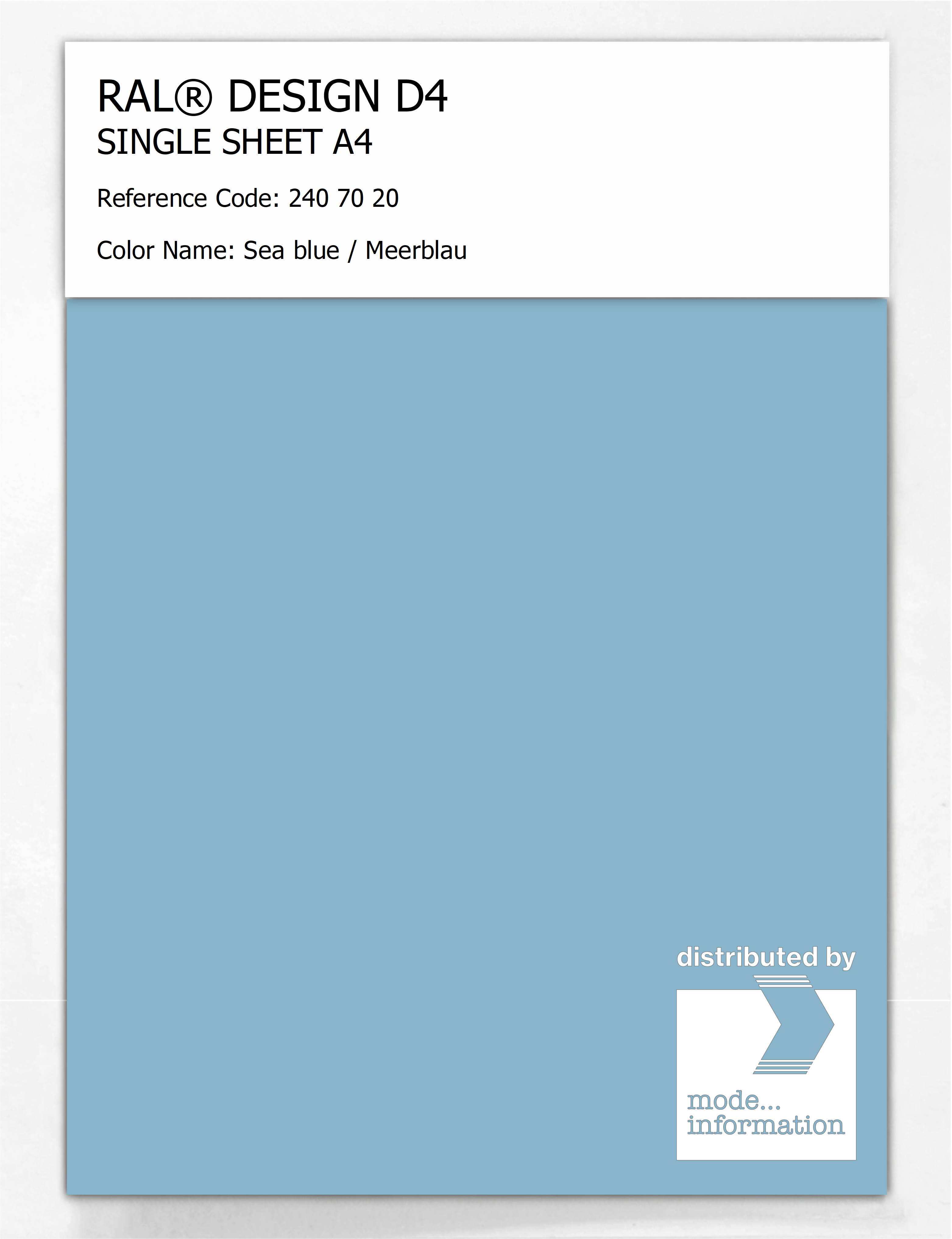 Product image 1 of the product “RAL® DESIGN D4 SINGLE SHEET A4 240 70 20 Sea blue / Meerblau ”