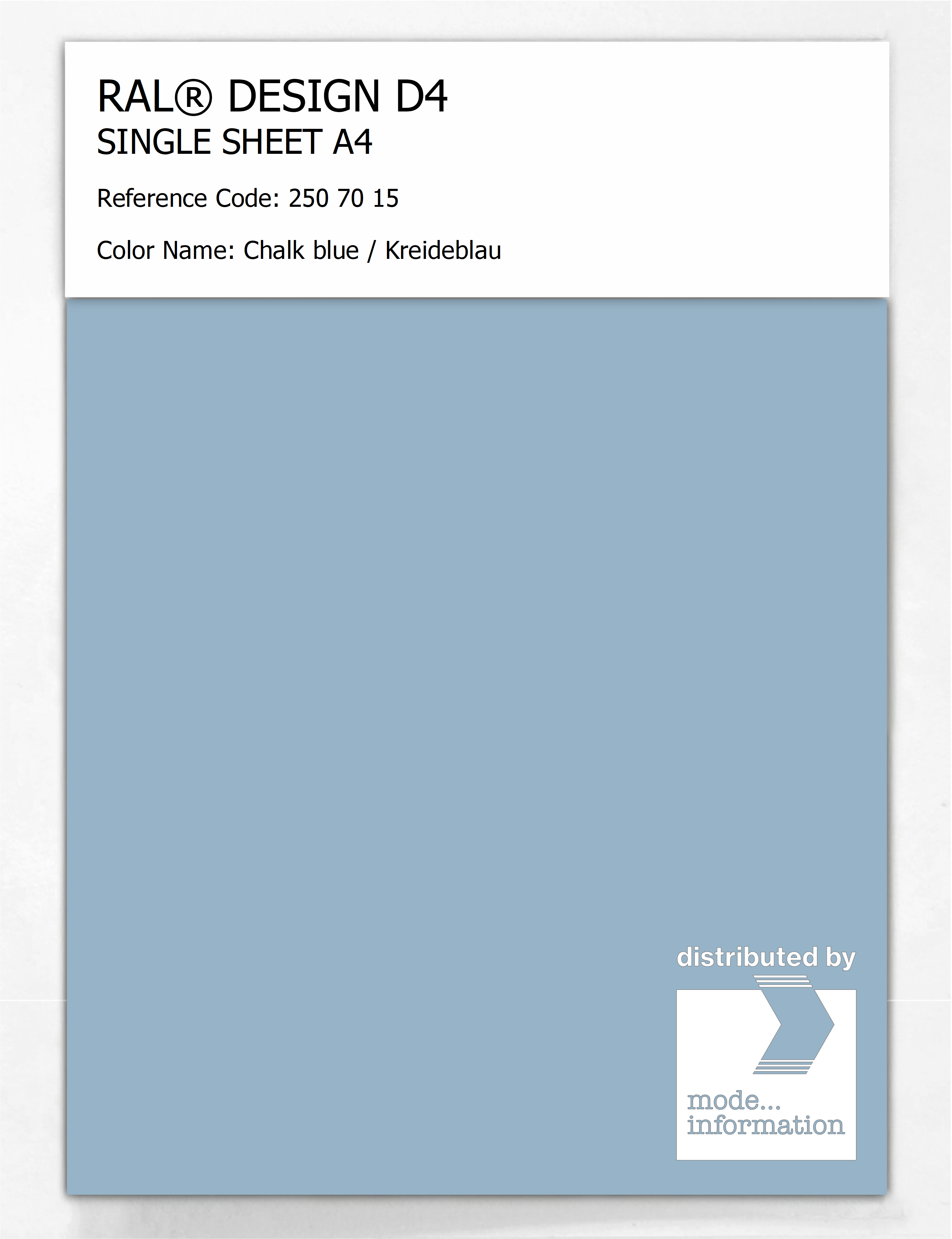 Product image 1 of the product “RAL® DESIGN D4 SINGLE SHEET A4 250 70 15 Chalk blue / Kreideblau ”