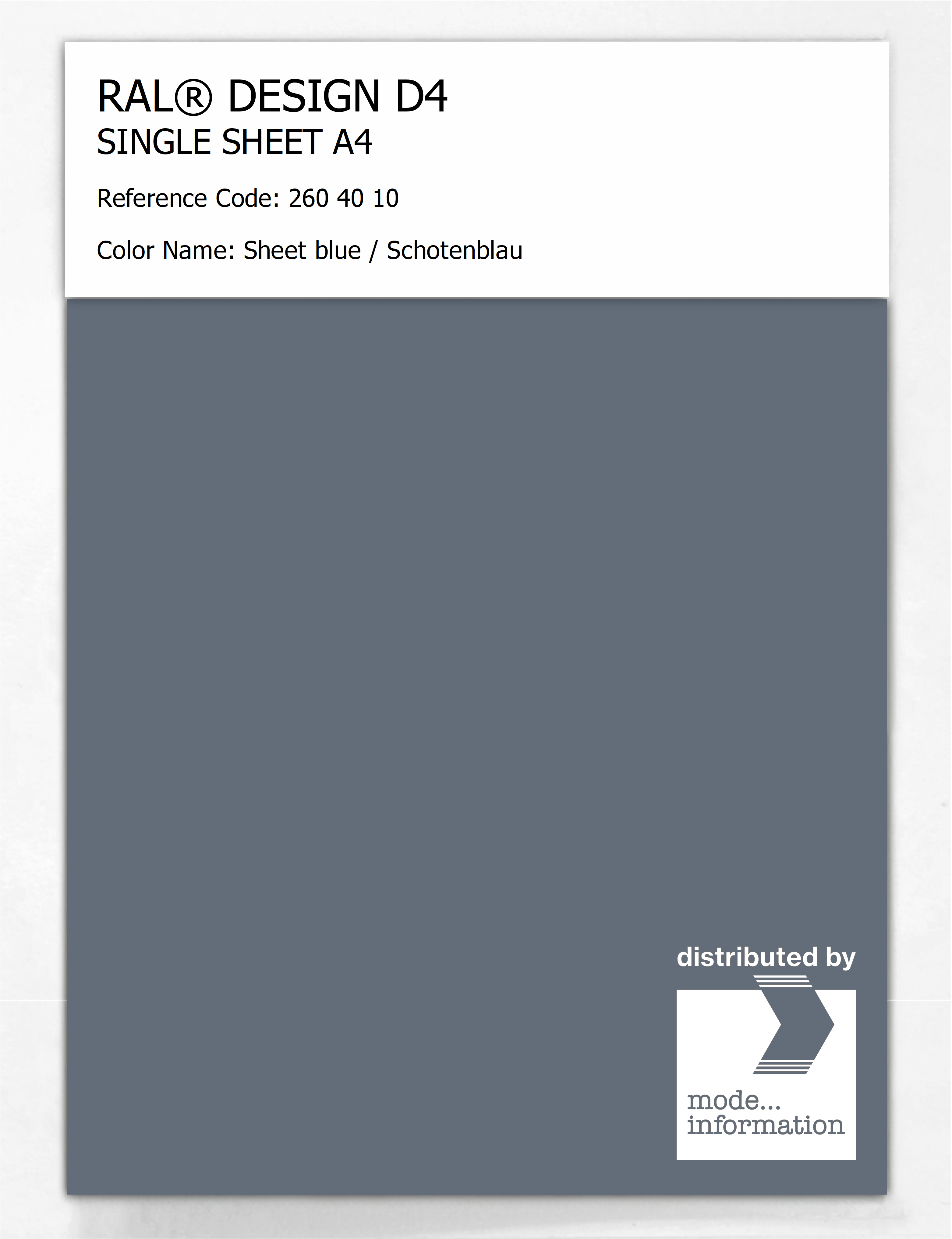 Artikelbild 1 des Artikels “RAL® DESIGN D4 SINGLE SHEET A4 260 40 10 Sheet blue / Schotenblau “
