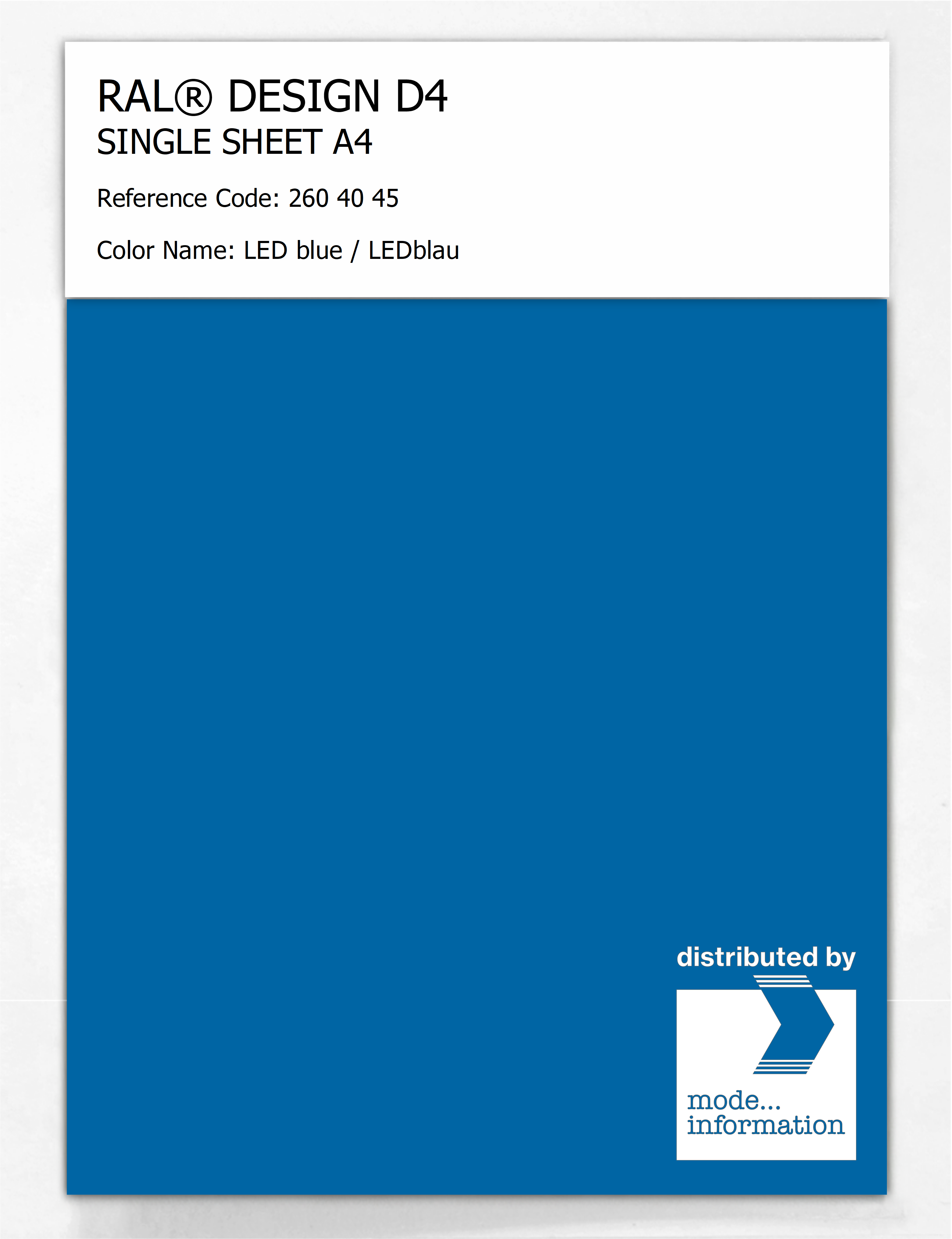 Product image 1 of the product “RAL® DESIGN D4 SINGLE SHEET A4 260 40 45 LED blue / LEDblau ”