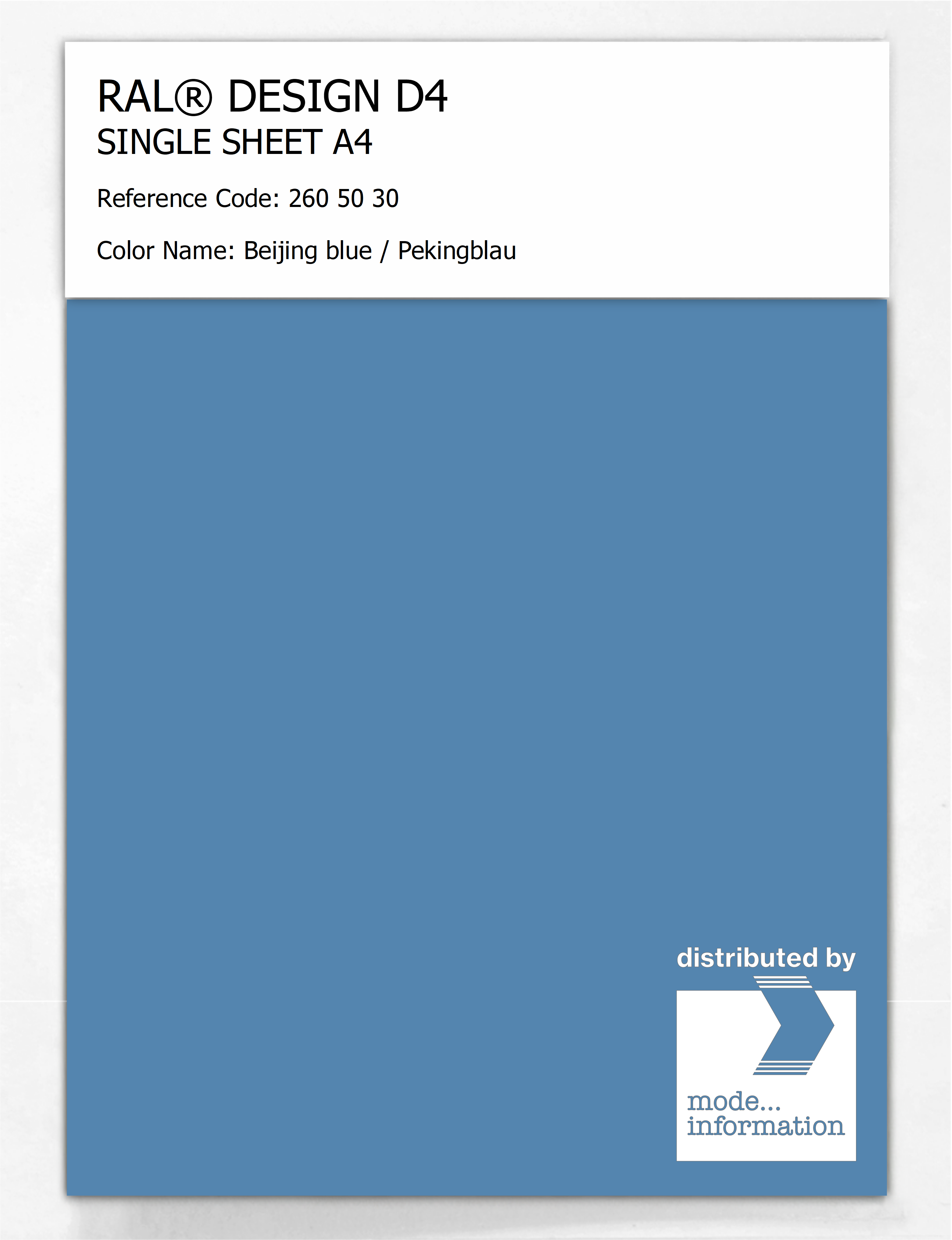 Product image 1 of the product “RAL® DESIGN D4 SINGLE SHEET A4 260 50 30 Beijing blue / Pekingblau ”