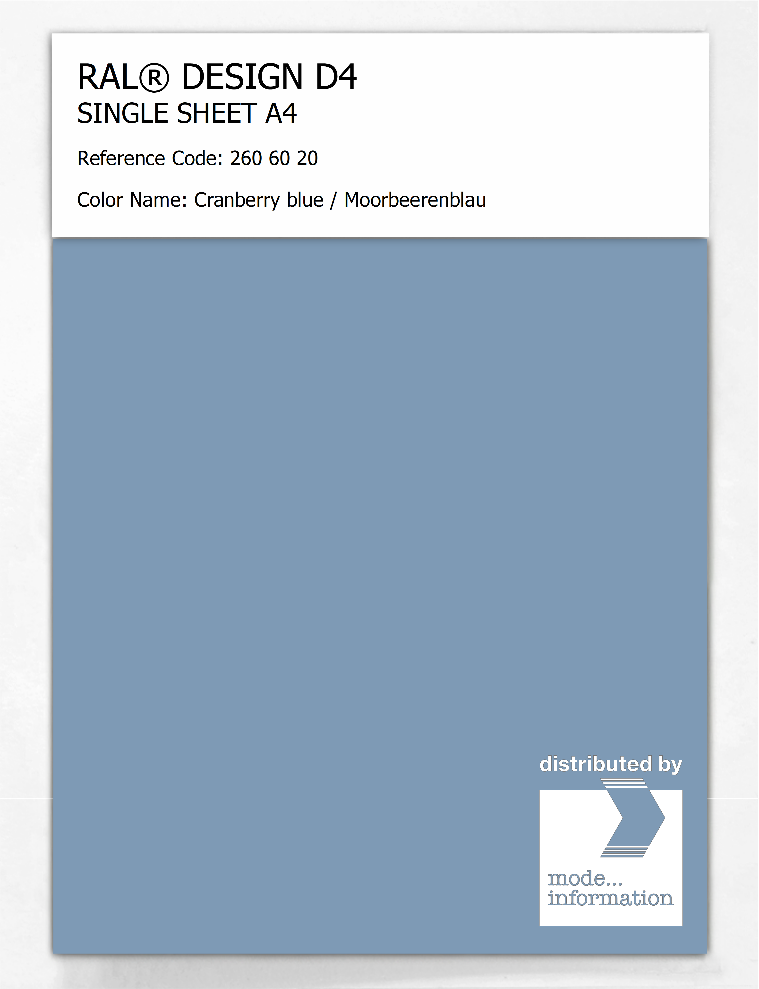Product image 1 of the product “RAL® DESIGN D4 SINGLE SHEET A4 260 60 20 Cranberry blue / Moorbeerenblau ”