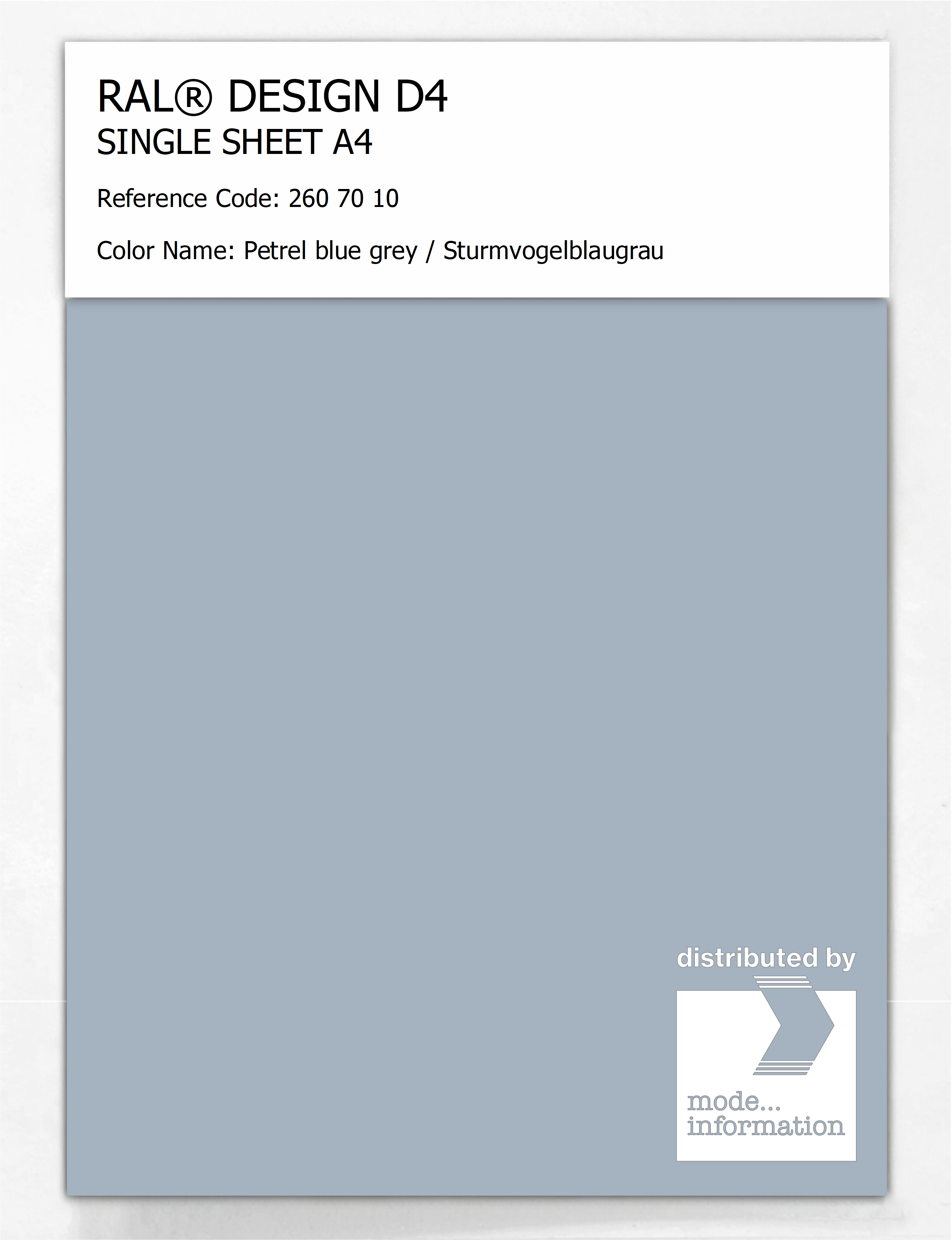 Artikelbild 1 des Artikels “RAL® DESIGN D4 SINGLE SHEET A4 260 70 10 Petrel blue grey / Sturmvogelblaugrau “
