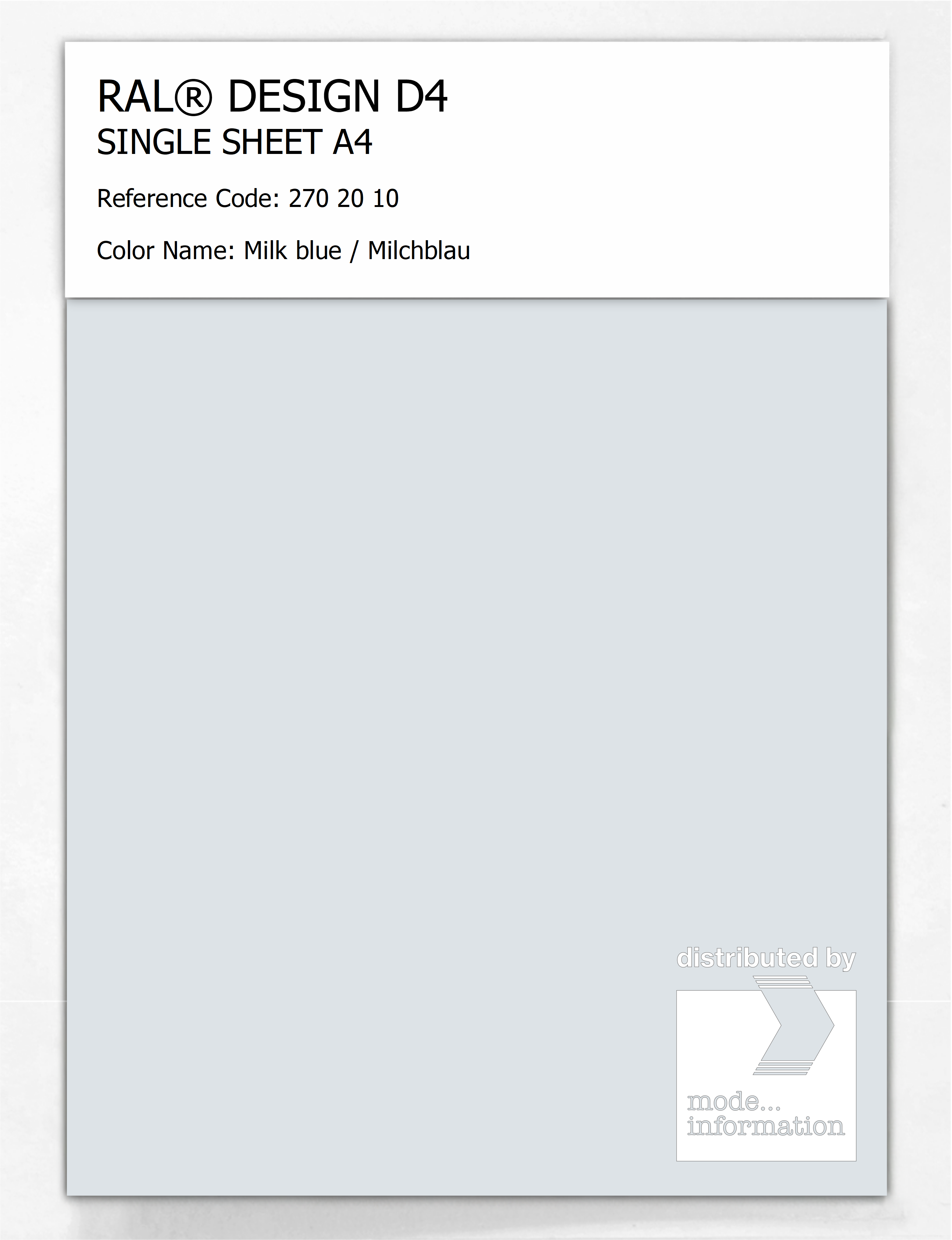 Product image 1 of the product “RAL® DESIGN D4 SINGLE SHEET A4 270 20 10 Milk blue / Milchblau ”
