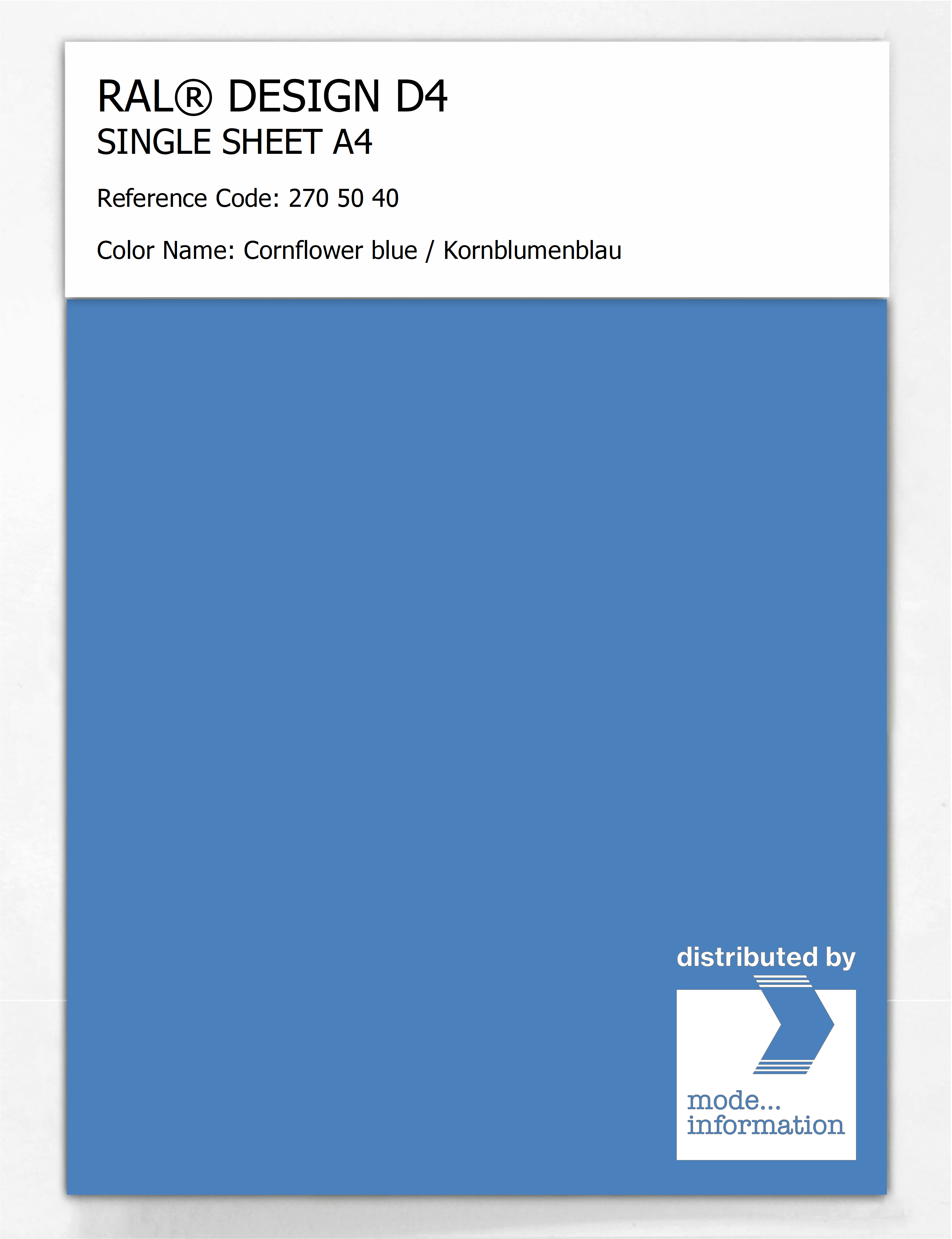 Product image 1 of the product “RAL® DESIGN D4 SINGLE SHEET A4 270 50 40 Cornflower blue / Kornblumenblau ”