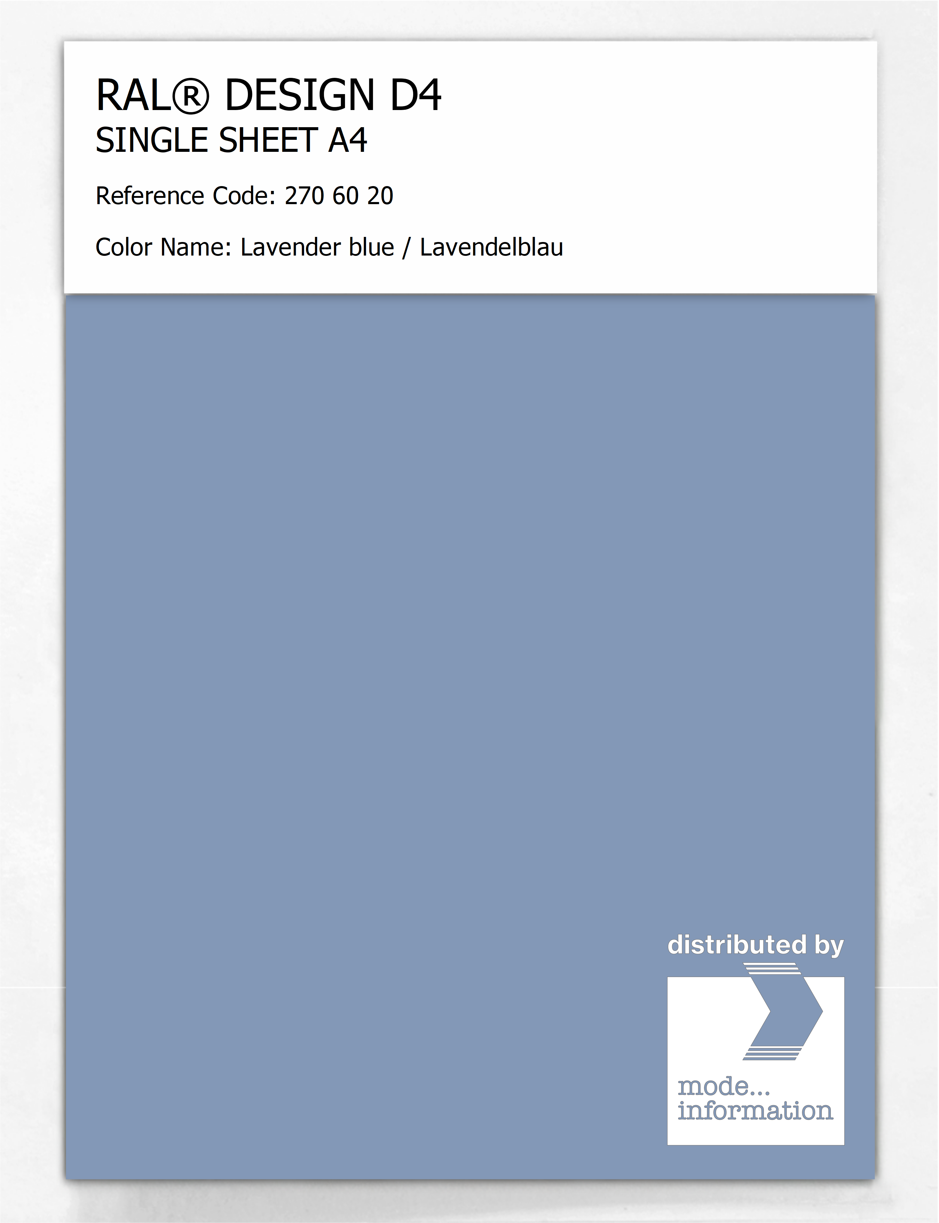 Product image 1 of the product “RAL® DESIGN D4 SINGLE SHEET A4 270 60 20 Lavender blue / Lavendelblau ”