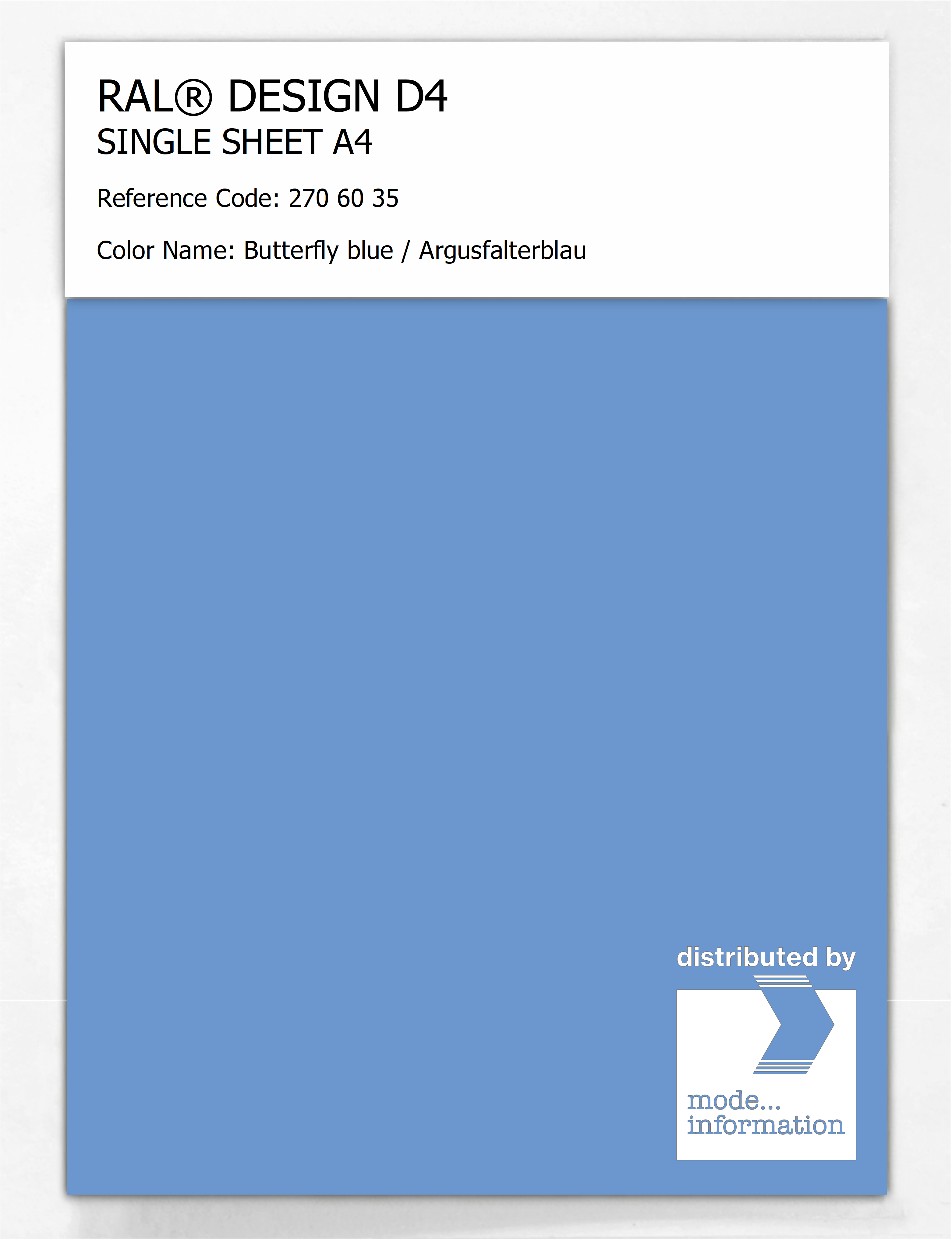 Product image 1 of the product “RAL® DESIGN D4 SINGLE SHEET A4 270 60 35 Butterfly blue / Argusfalterblau ”
