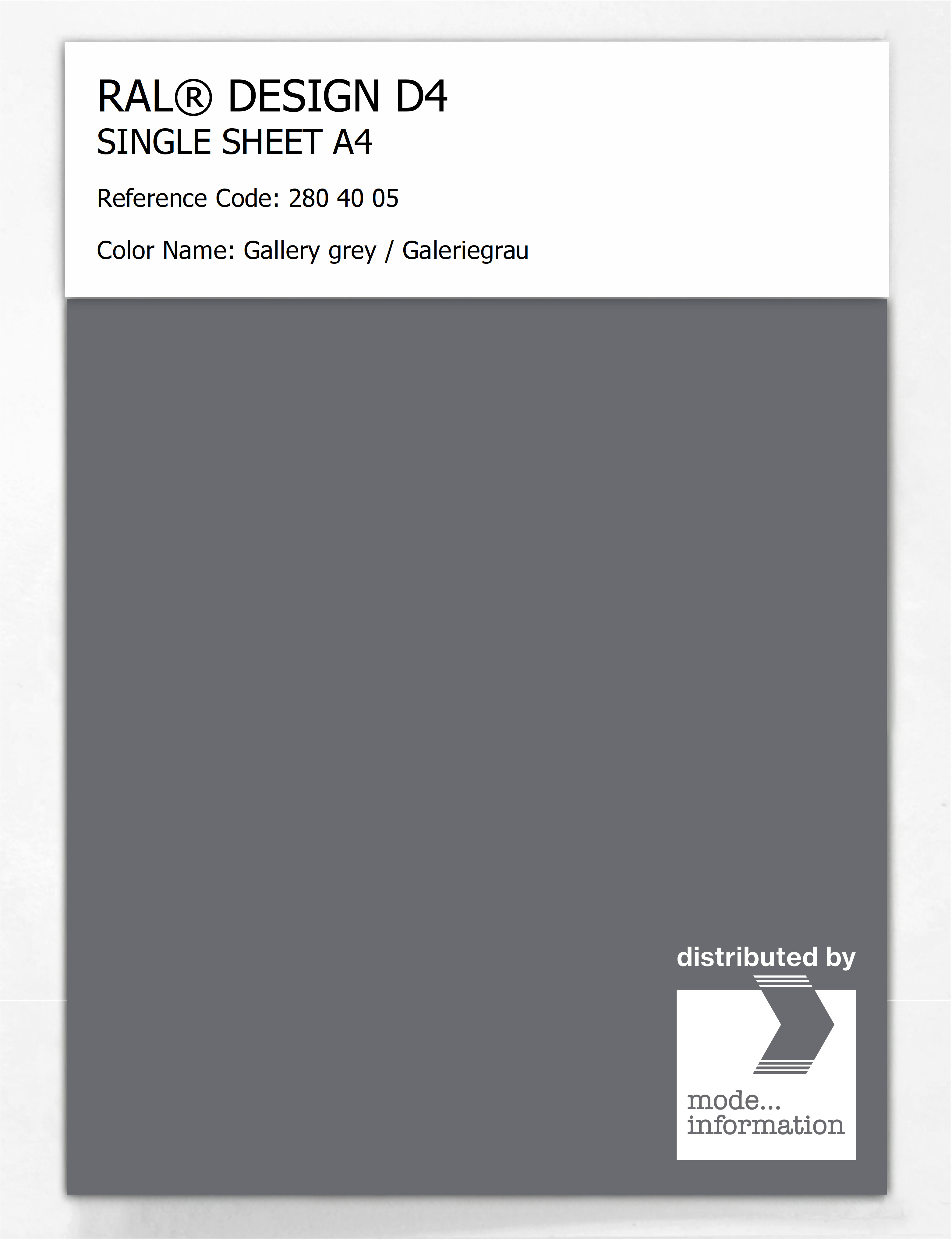 Product image 1 of the product “RAL® DESIGN D4 SINGLE SHEET A4 280 40 05 Gallery grey / Galeriegrau ”