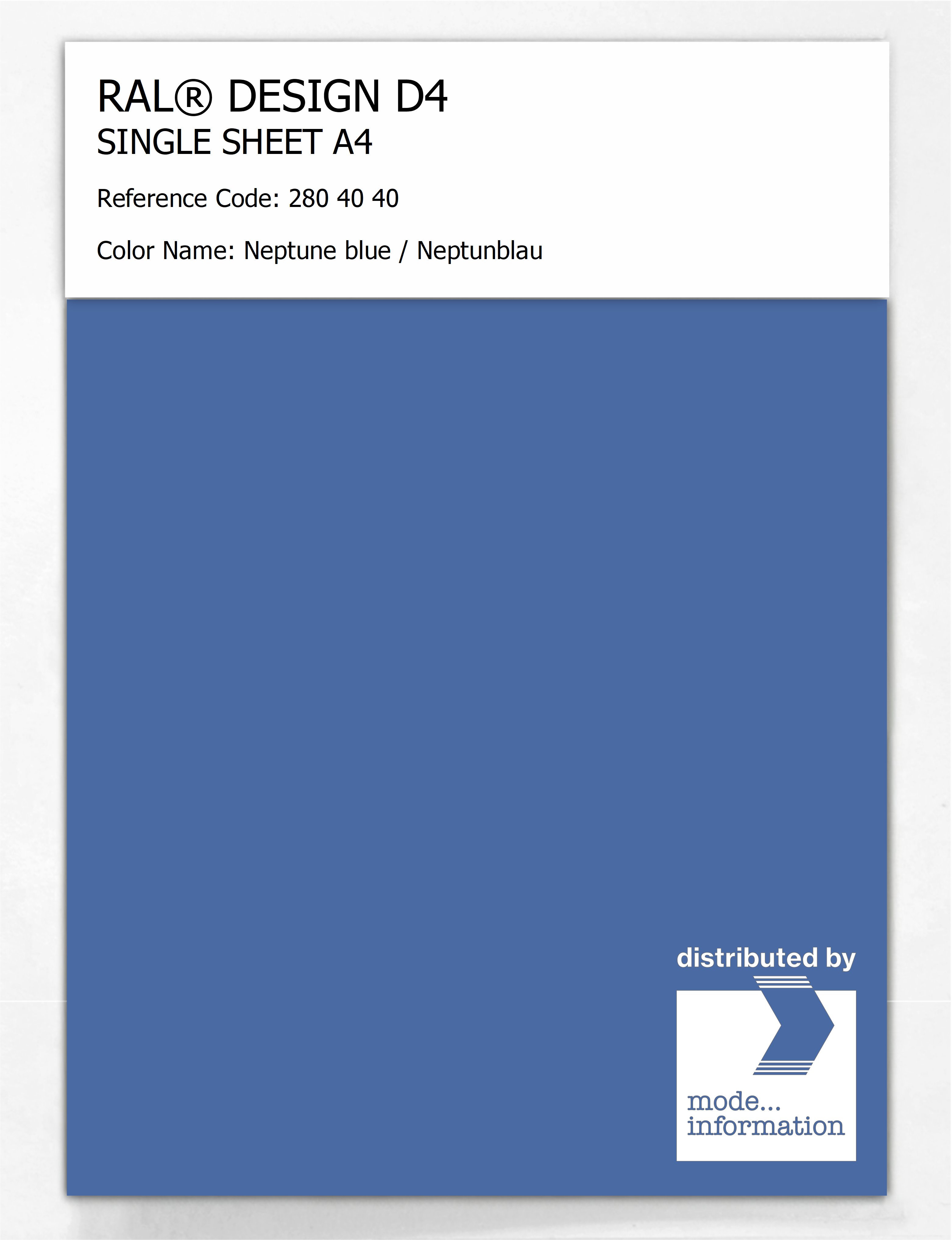 Product image 1 of the product “RAL® DESIGN D4 SINGLE SHEET A4 280 40 40 Neptune blue / Neptunblau ”