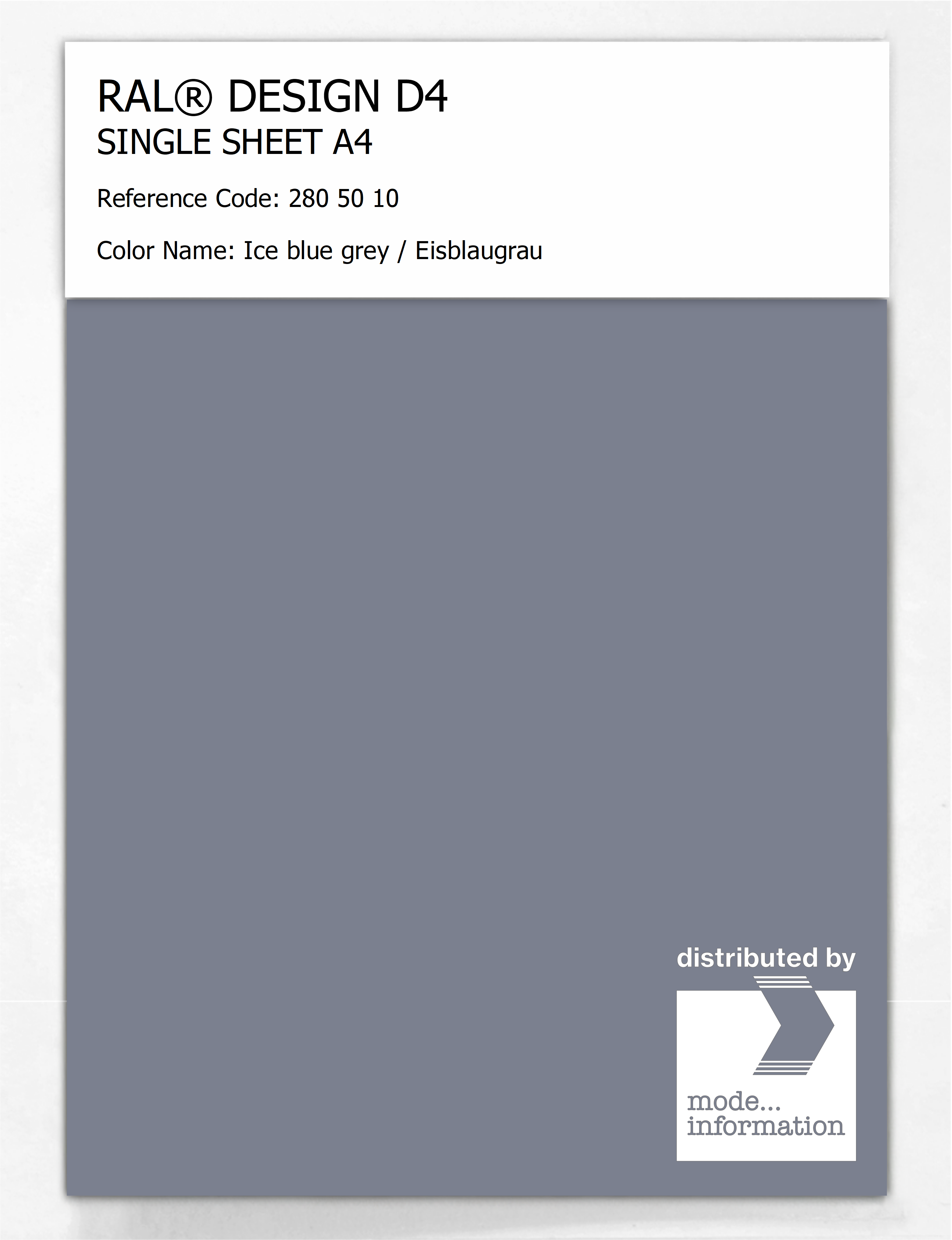 Product image 1 of the product “RAL® DESIGN D4 SINGLE SHEET A4 280 50 10 Ice blue grey / Eisblaugrau ”